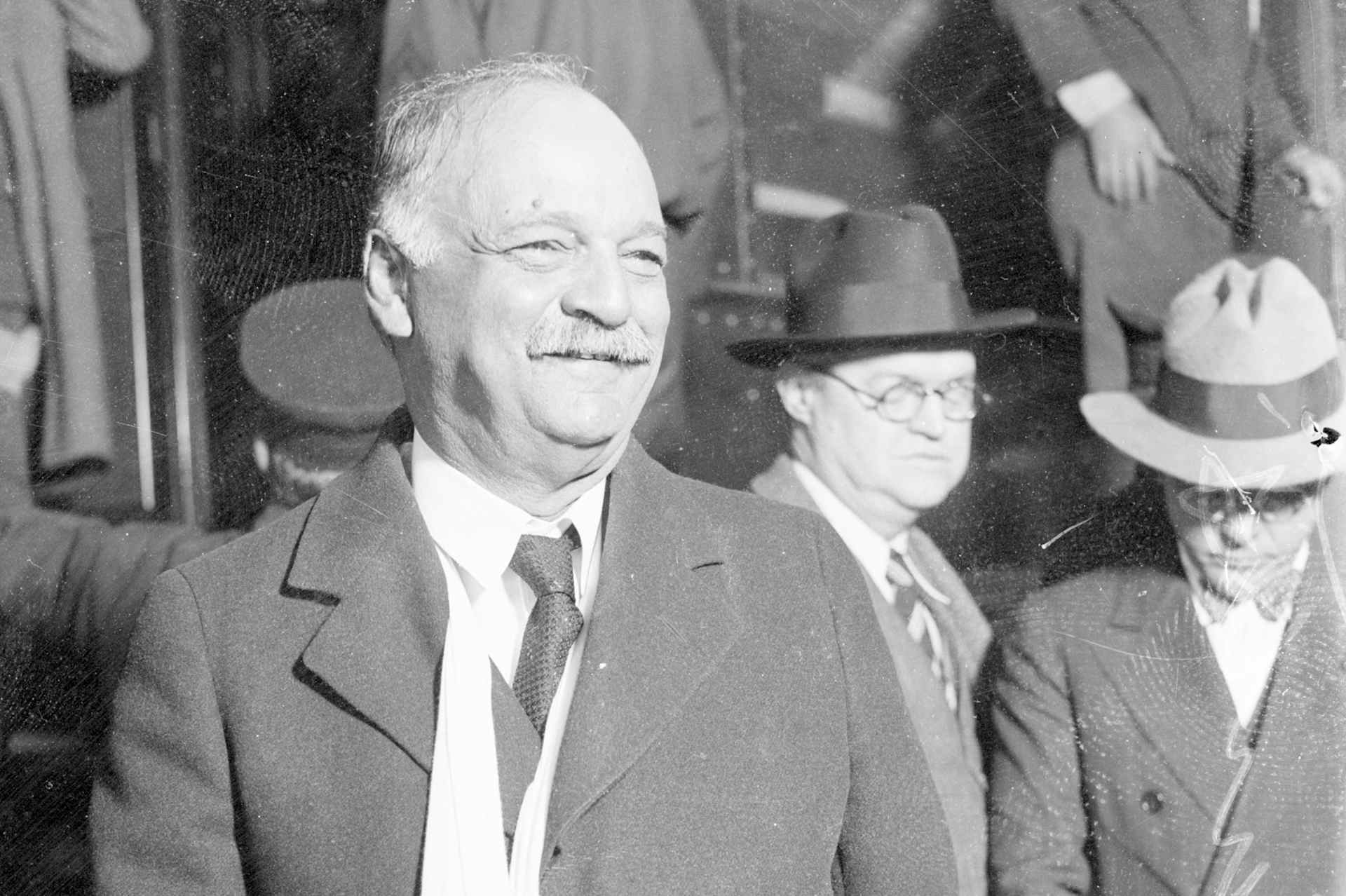 Republican politician Charles Curtis at a railroad station in Chicago, Illinois, circa 1928. Curtis was a member of the Kaw Nation born in the Kansas Territory and served as U. S. Vice-President under Herbert Hoover from 1929 to 1933.