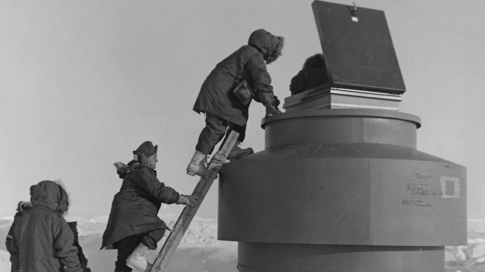 Army personnel enter an escape hatch at Camp Century, a U.S. military scientific research base in Greenland, June 1959. The base was later found to be a 'cover project' for Project Iceworm, a secret plan to install nuclear missile launch sites under the Greenland ice sheet.
