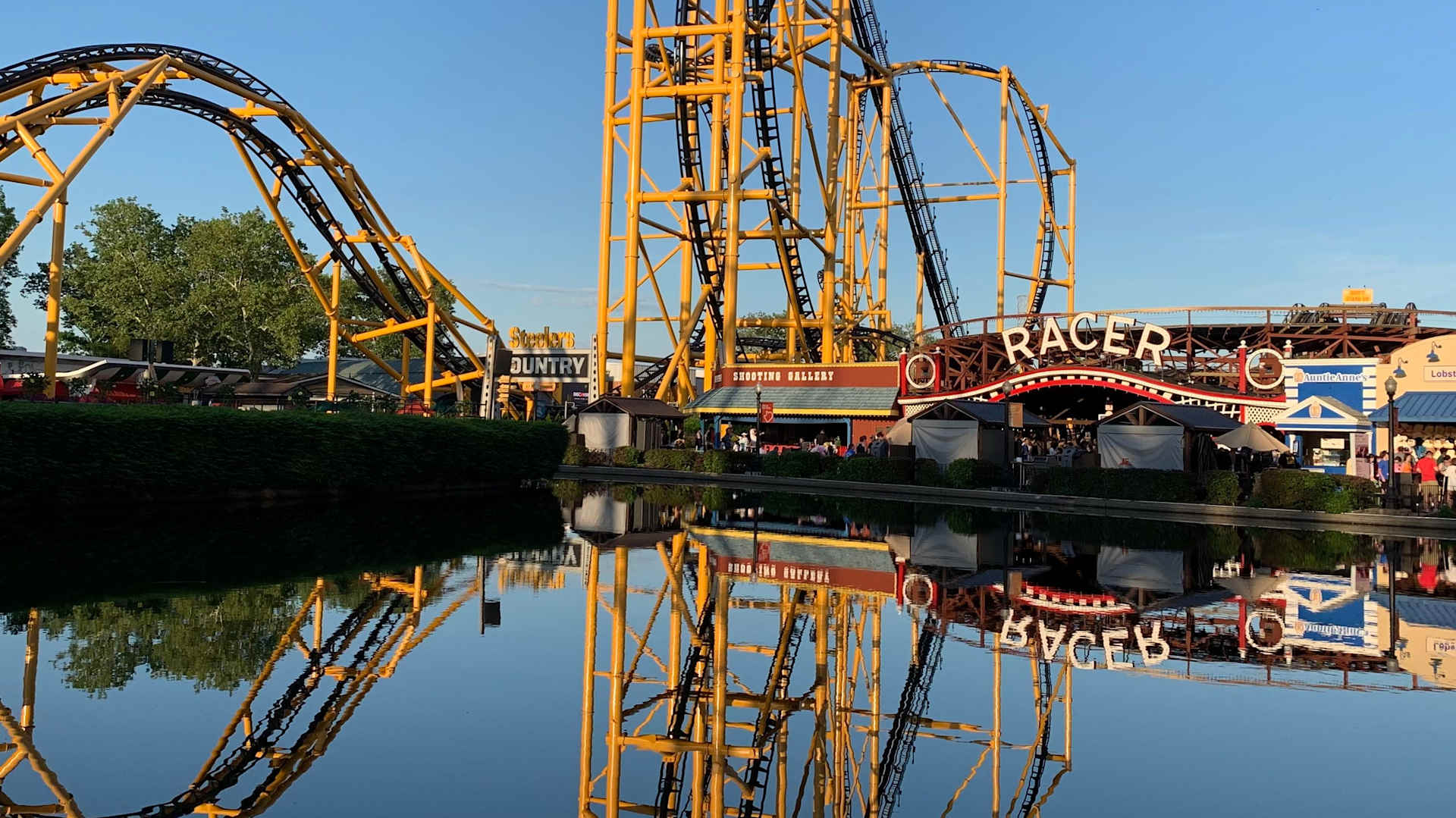 Kennywood park coaster reflection on the water