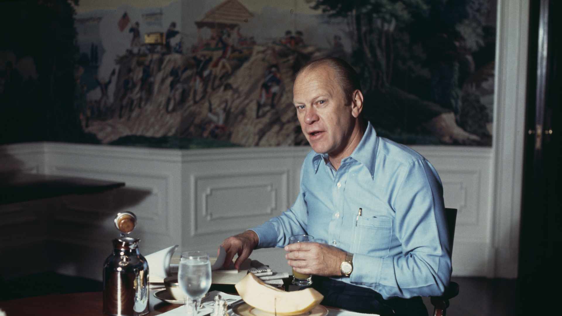 President Gerald Ford eats breakfast in the White House on September 5, 1974.