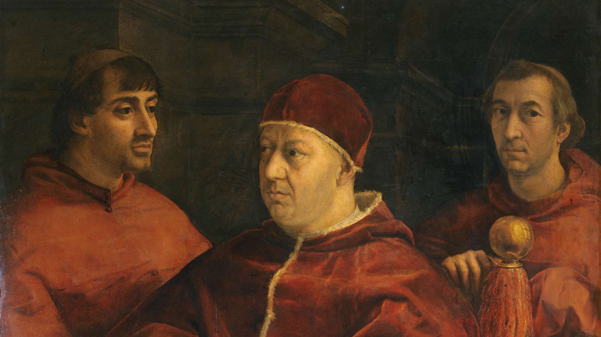 Leo X (center) and the Cardinals, as painted by Raphael.