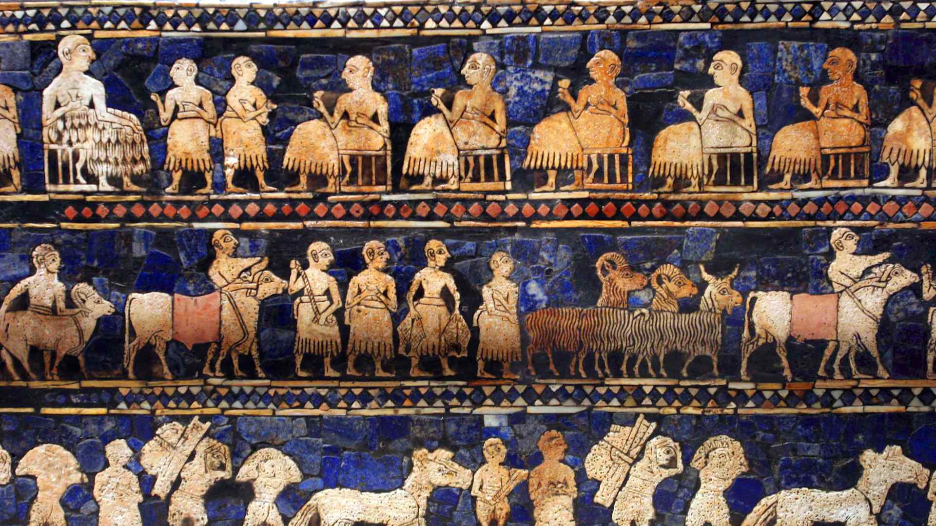 Mosaic from the Standard of Ur, depicting scenes of prosperity.
