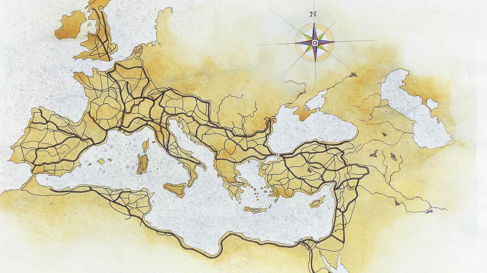 Roman Civilization, Map of Ancient Roman roads in the Mediterranean