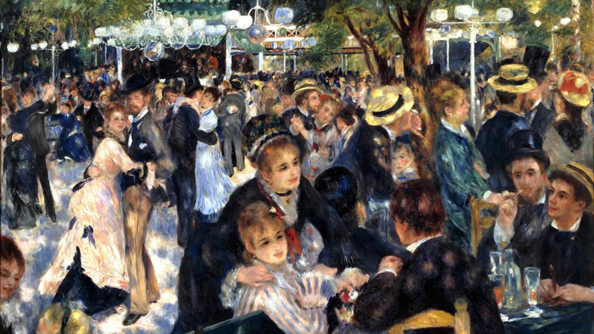 Bal du moulin de la Galette, 1976, by Pierre-Auguste Renoir compared to the present day moulin de la Galette Windmill. (Credit: Universal History Archive/Getty Images & Ivan Bastien/Getty Images)