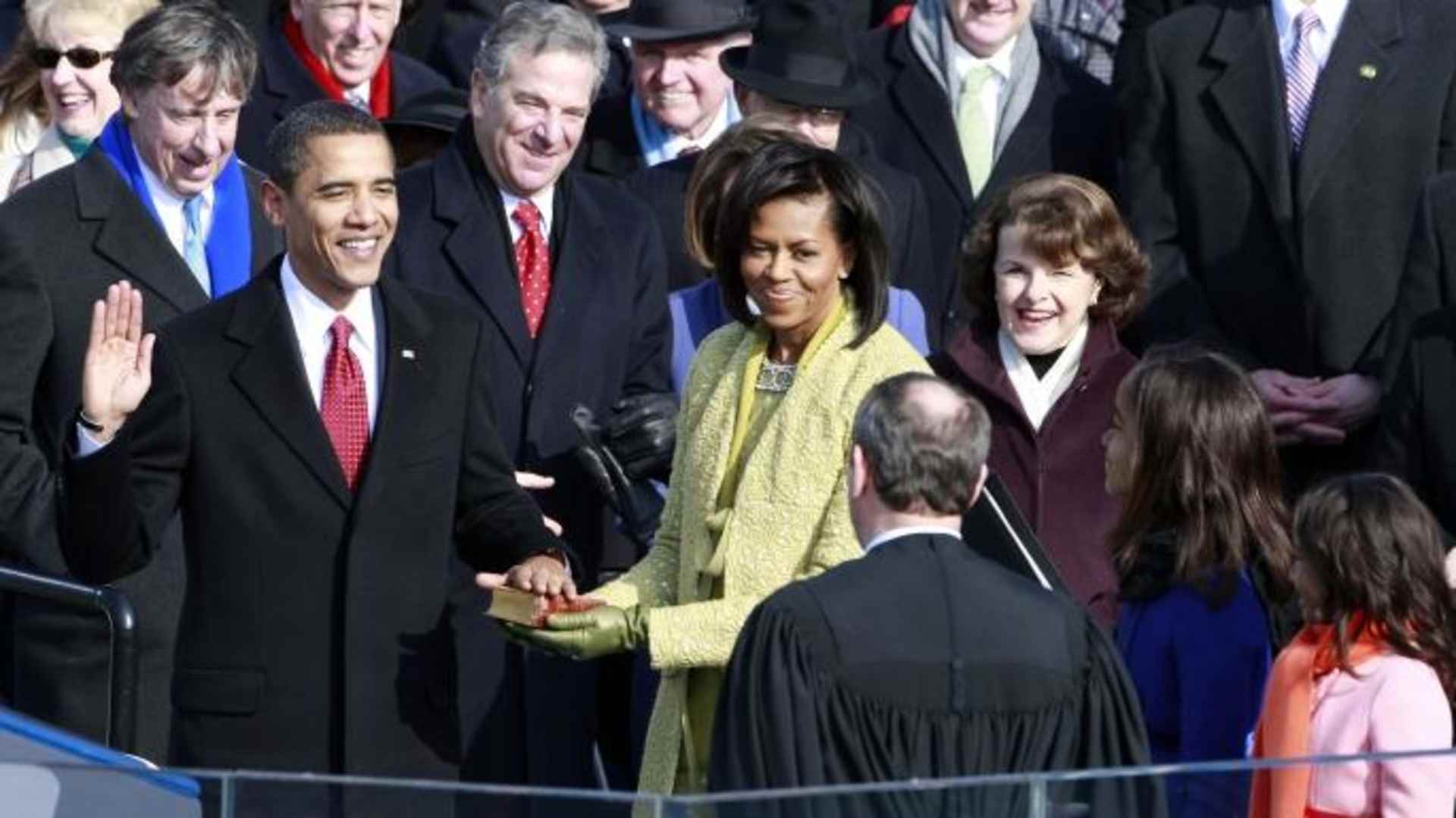Barack H. Obama is sworn in by Chief Justice John Roberts as the 44th president of the United States as the 44th President of the United States of America.  (Credit: Mark Wilson/Getty Images)