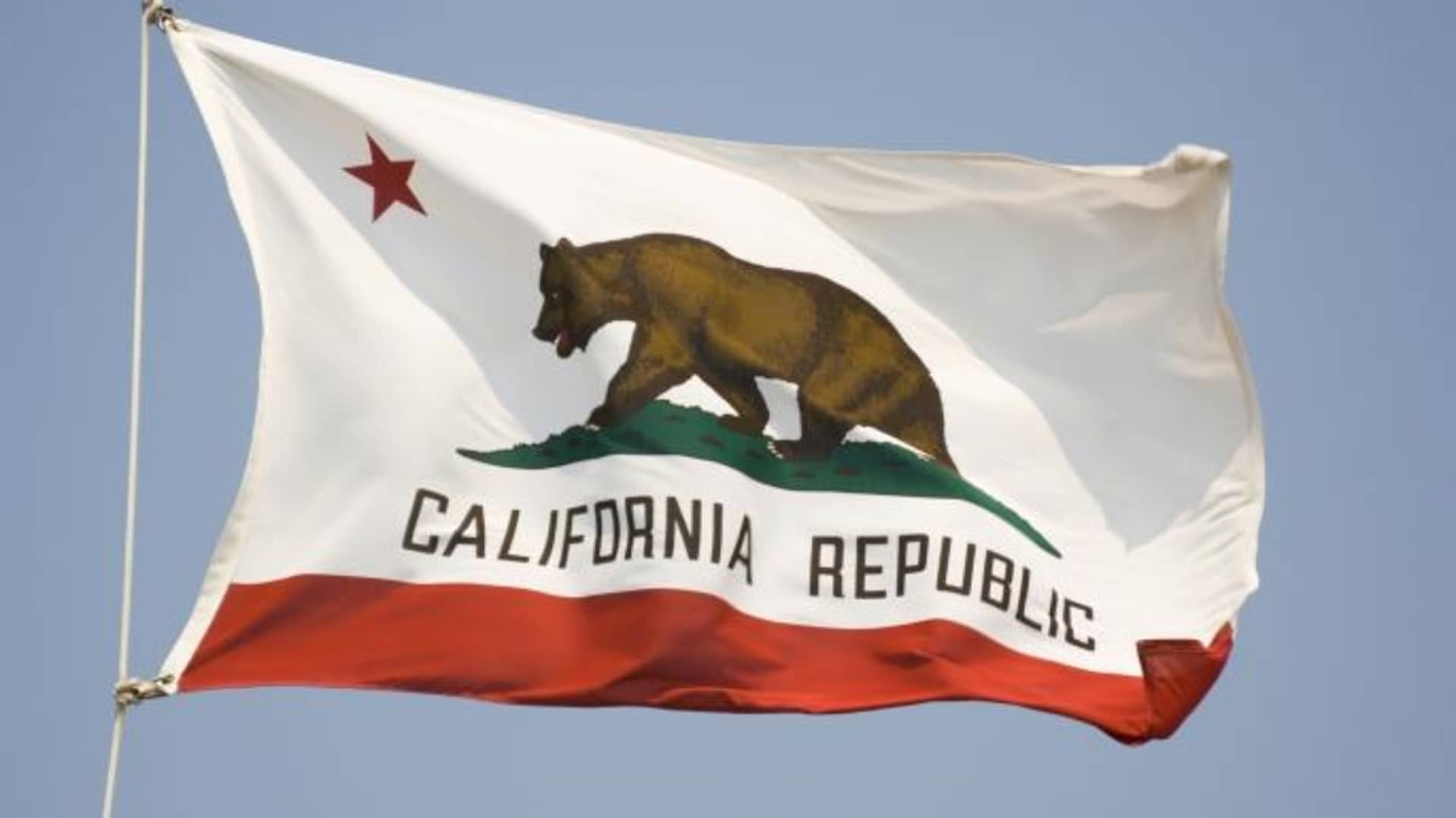 California State Flag, Waving State Banner with Bear and Star. (Credit: YangYin/Getty Images)