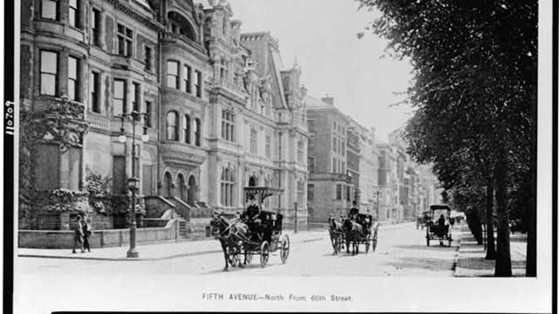 Carriages on New York City's 5th Avenue, north from 66th Street, circa 1900.