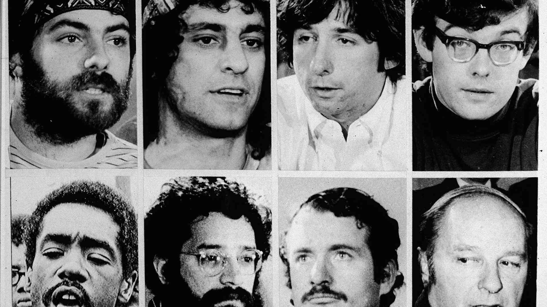 The Chicago Eight: Jerry Rubin, Abbie Hoffman,Tom Hayden, Rennie Davis, Bobby Seale, Lee Weiner, John Froines and David Dellinger