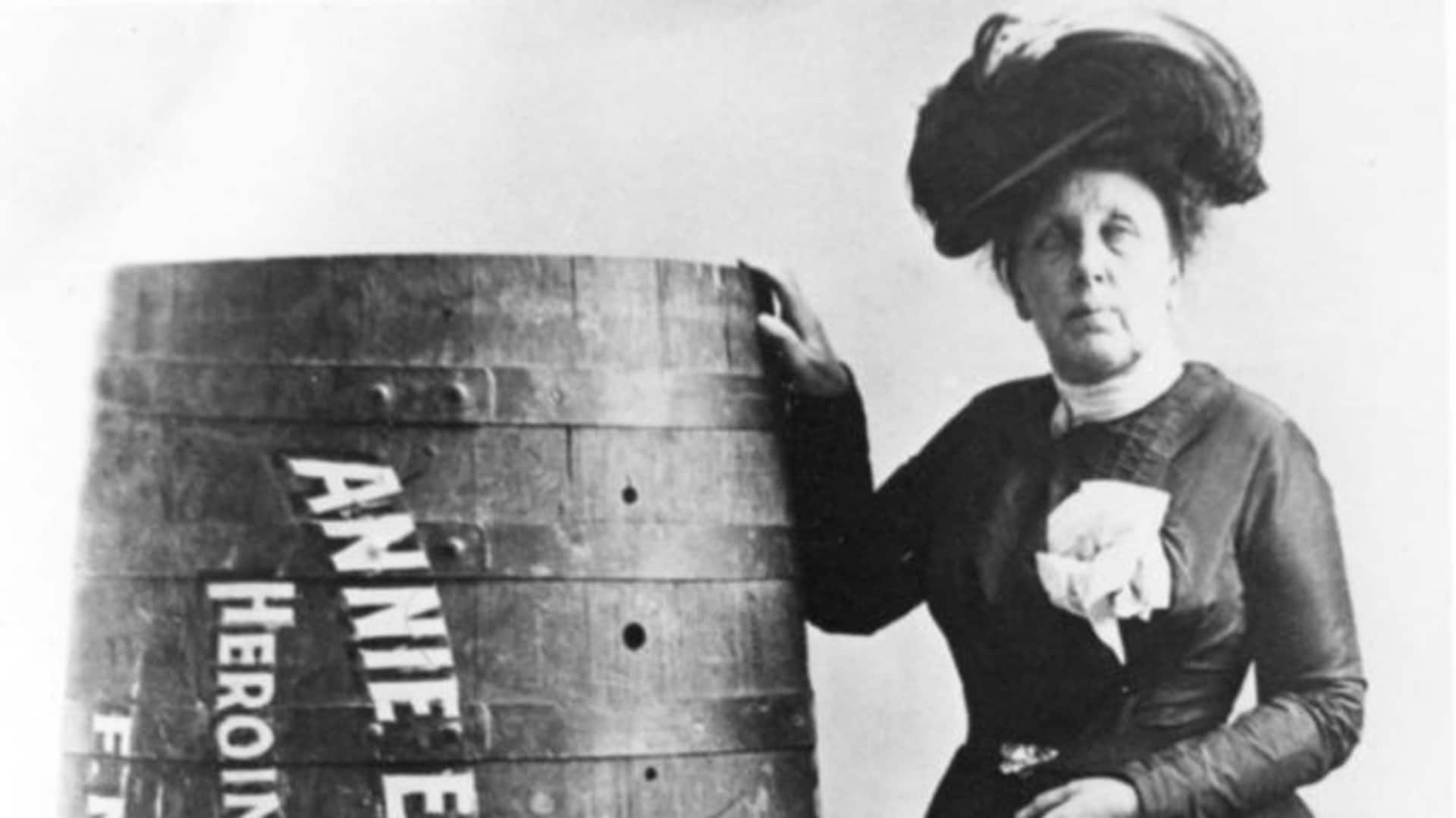 Daredevil Annie Edson Taylor, who at 63 became the first person to survive a trip over Niagara Falls in a barrel.