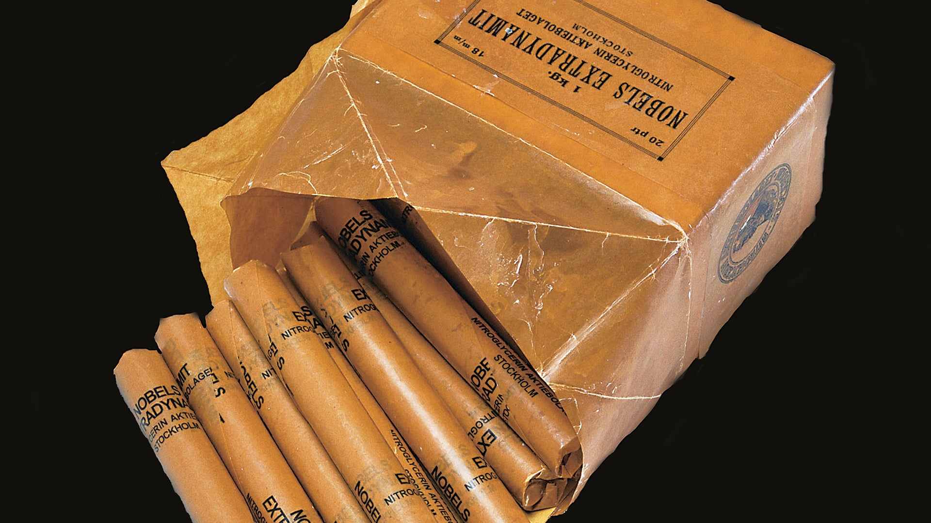 Dynamite rods invented by Alfred Nobel, from the collection of The Nobel Prize Museum in Stockholm, Sweden.