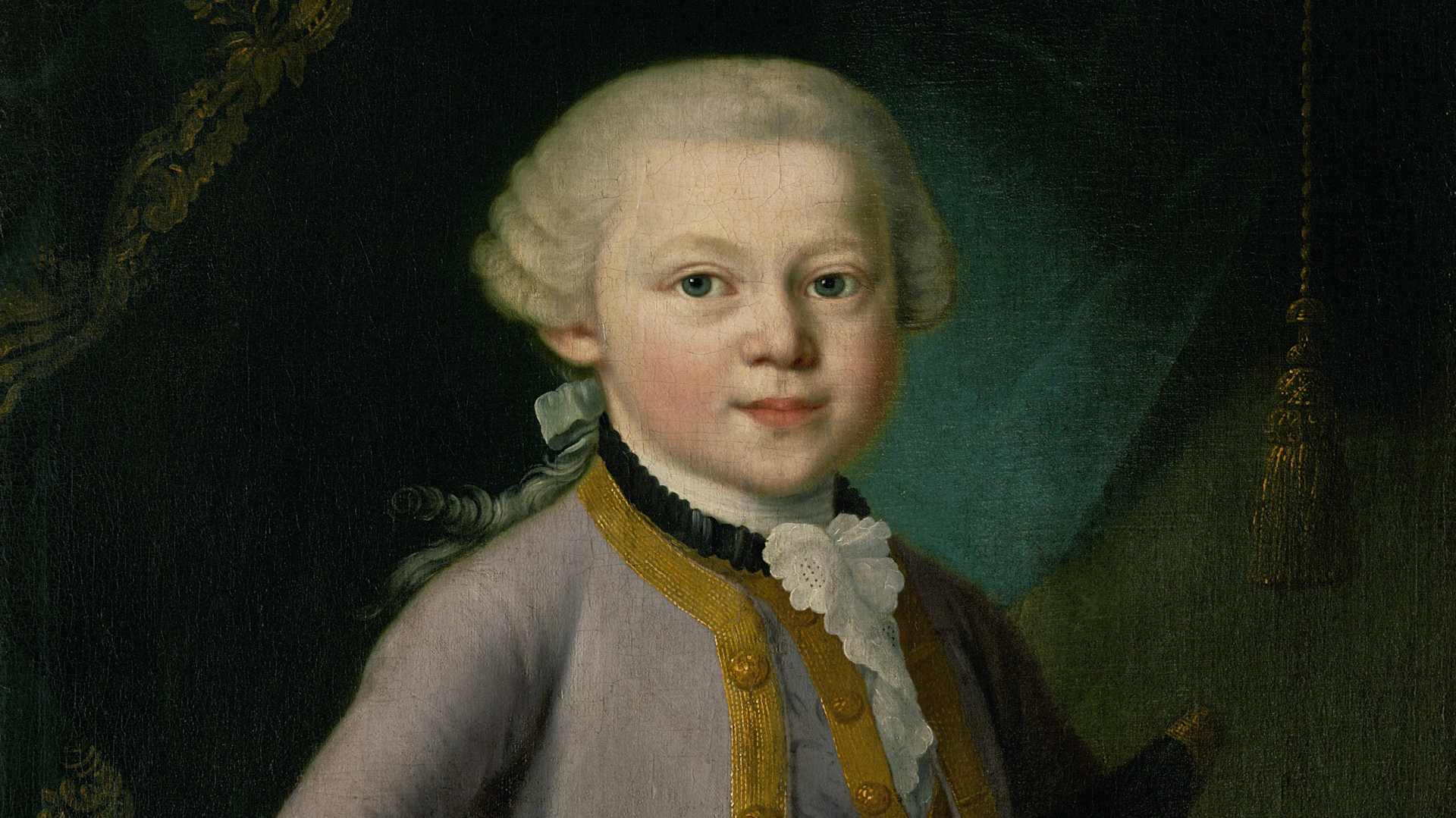Young Mozart in court-dress. Oil on canvas (early 1763) . Probably by Pietro Antonio Lorenzoni.