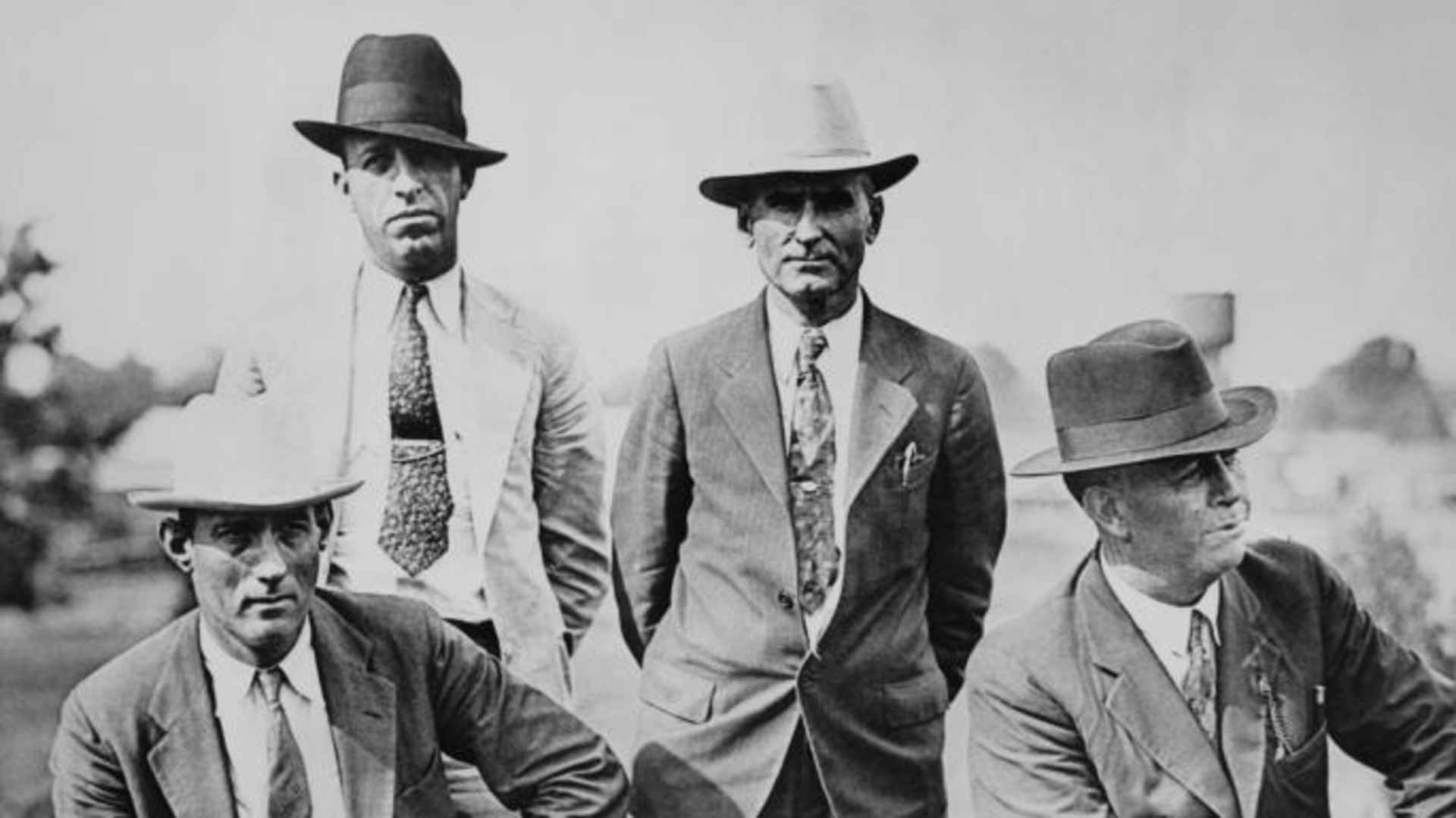 Frank Hamer (far right) and three other members of the posse who ambushed and killed Clyde Barrow and Bonnie Parker.