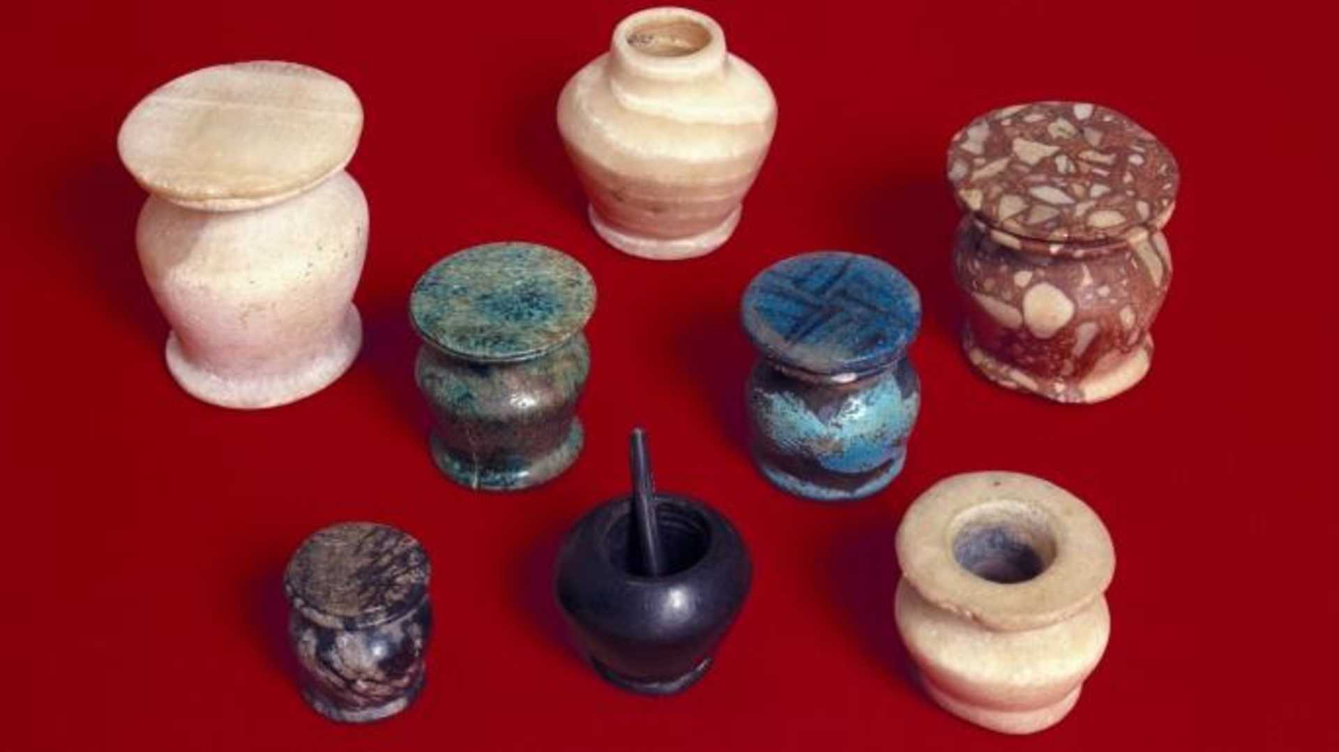 Granite kohl pots like these were used to mix the ingredients together for ancient Egyptian make-up.  (Credit: SSPL/Getty Images)