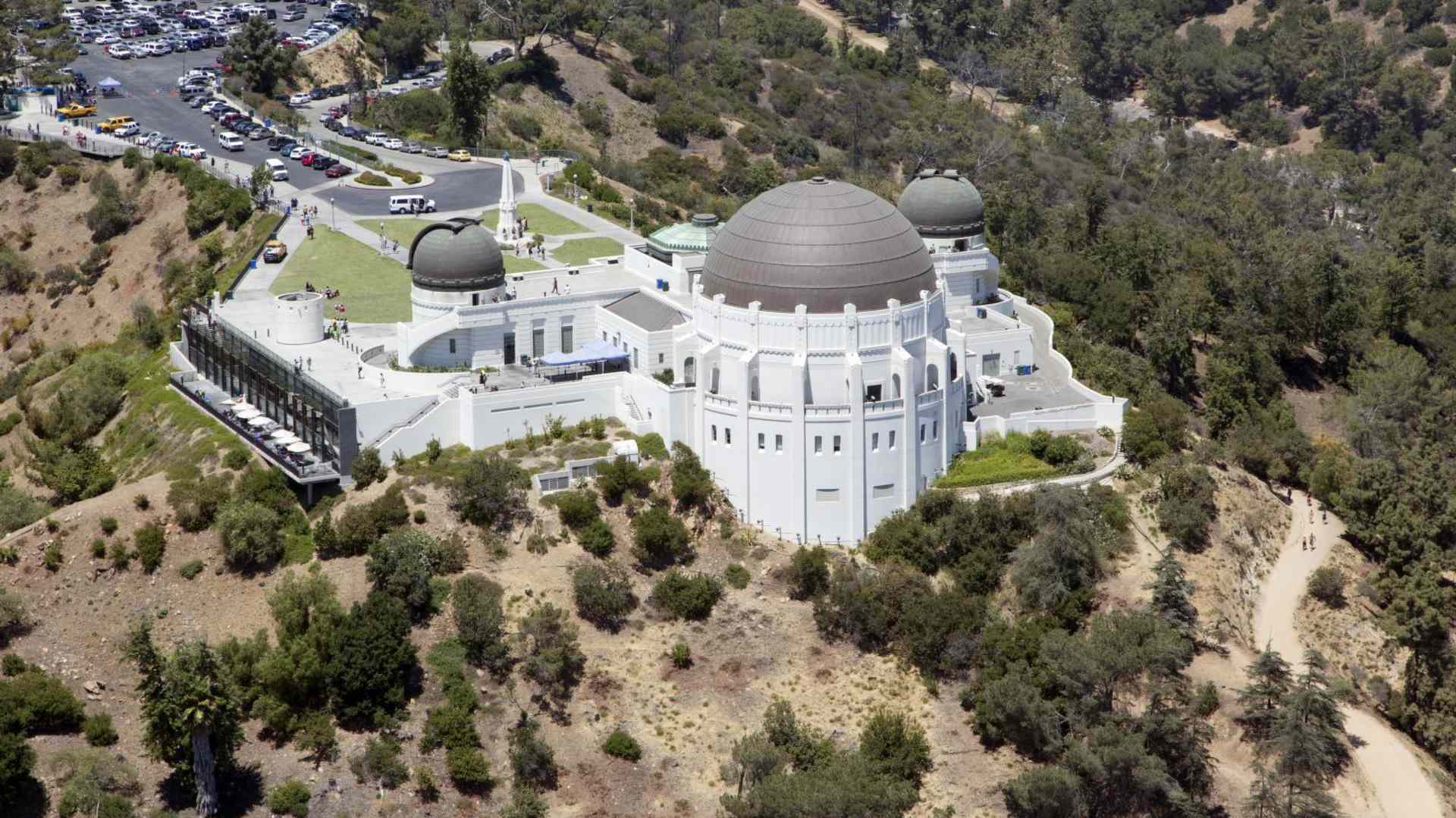 Griffith Observatory perched on the south slope of Mount Hollywood in Los Angeles, overlooking the city from Griffith Park.