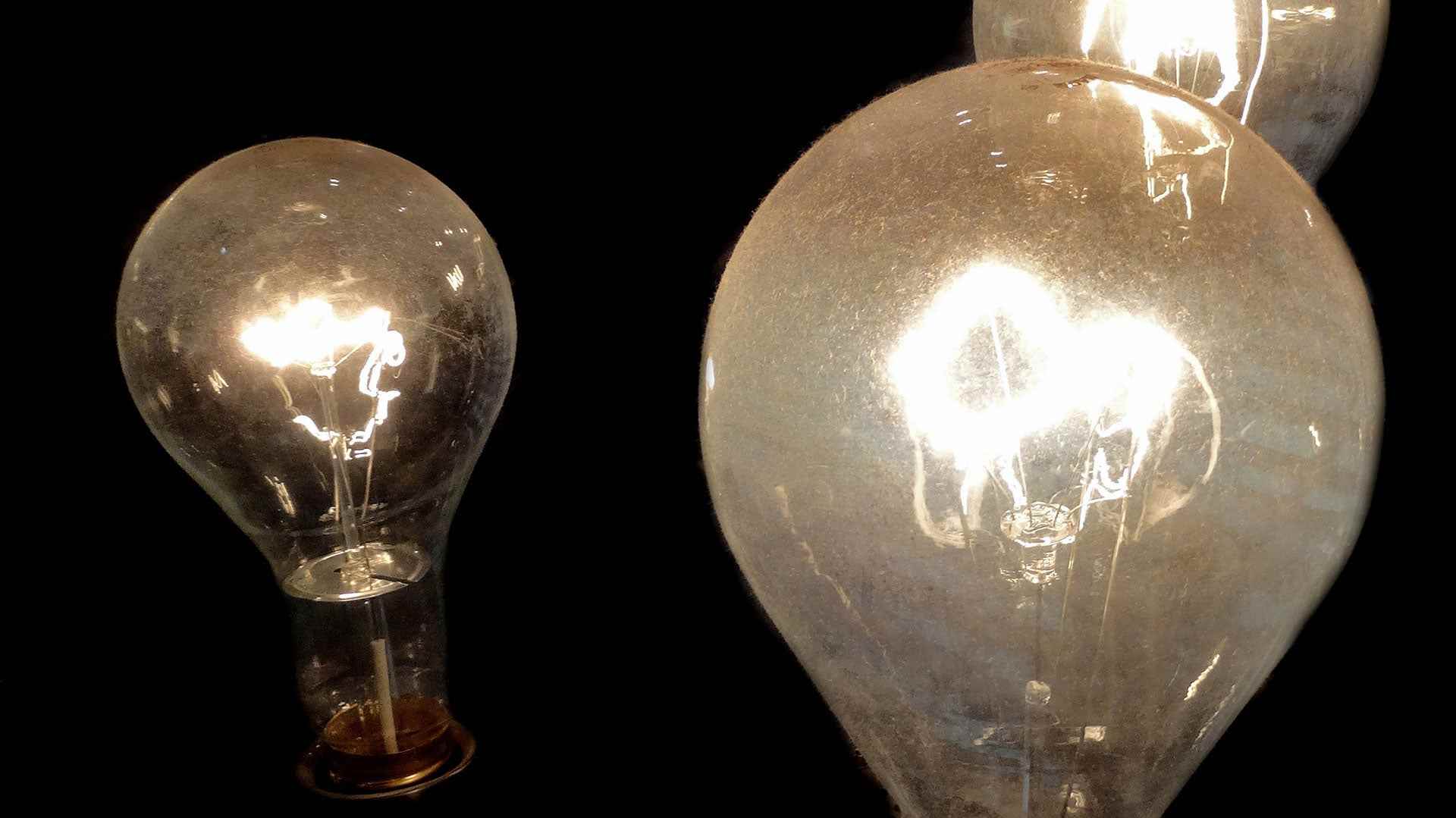 Filament light bulbs, dating to around 1900.