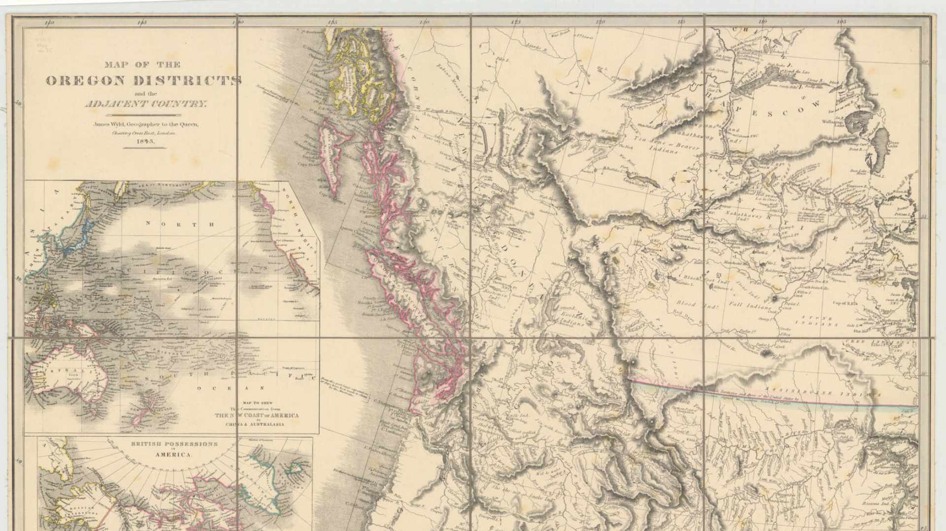 This is a detailed historical map of the Oregon District, showing the geographic features and boundaries of the region.