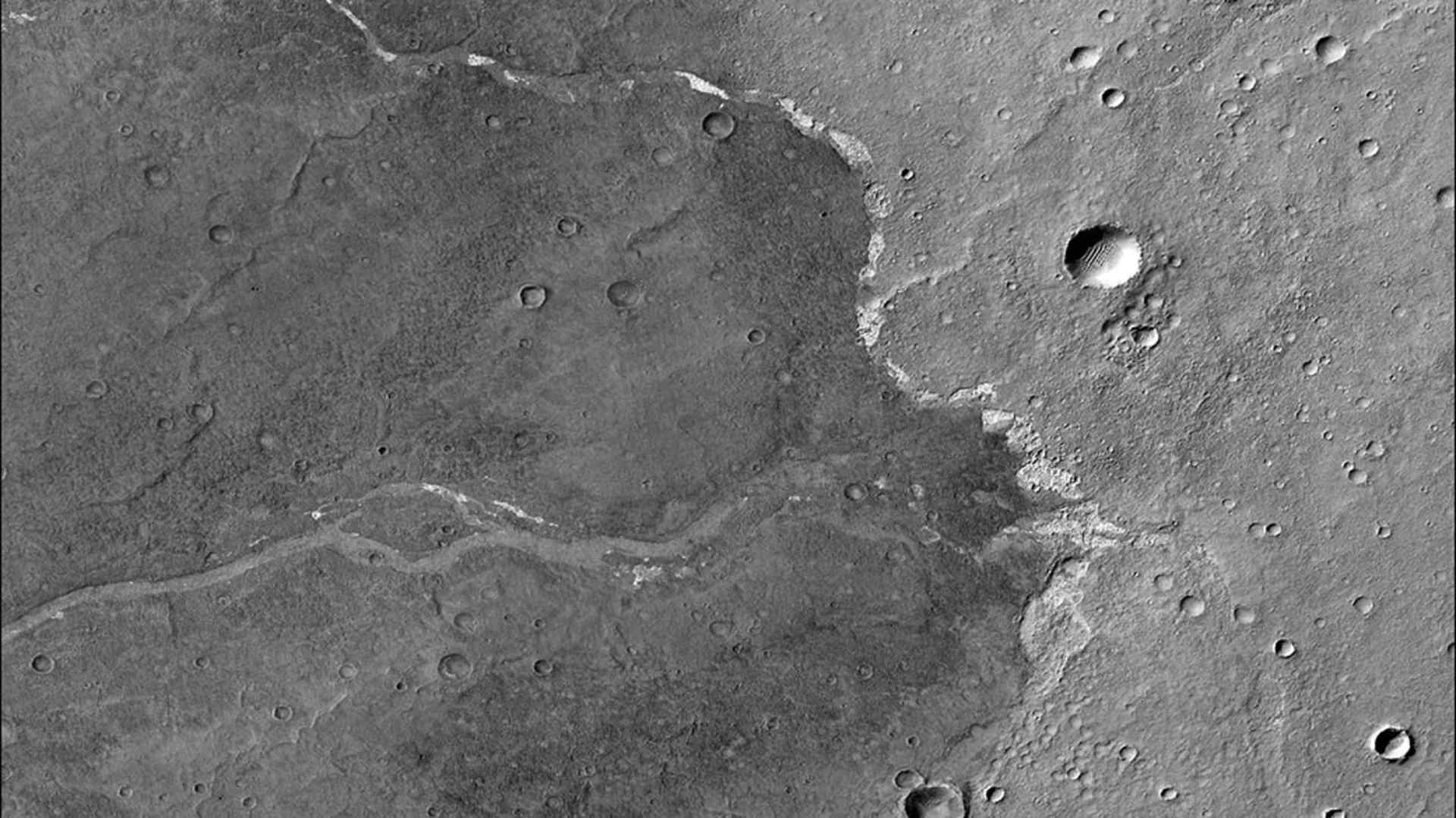 Streaks on a Martian landscape.