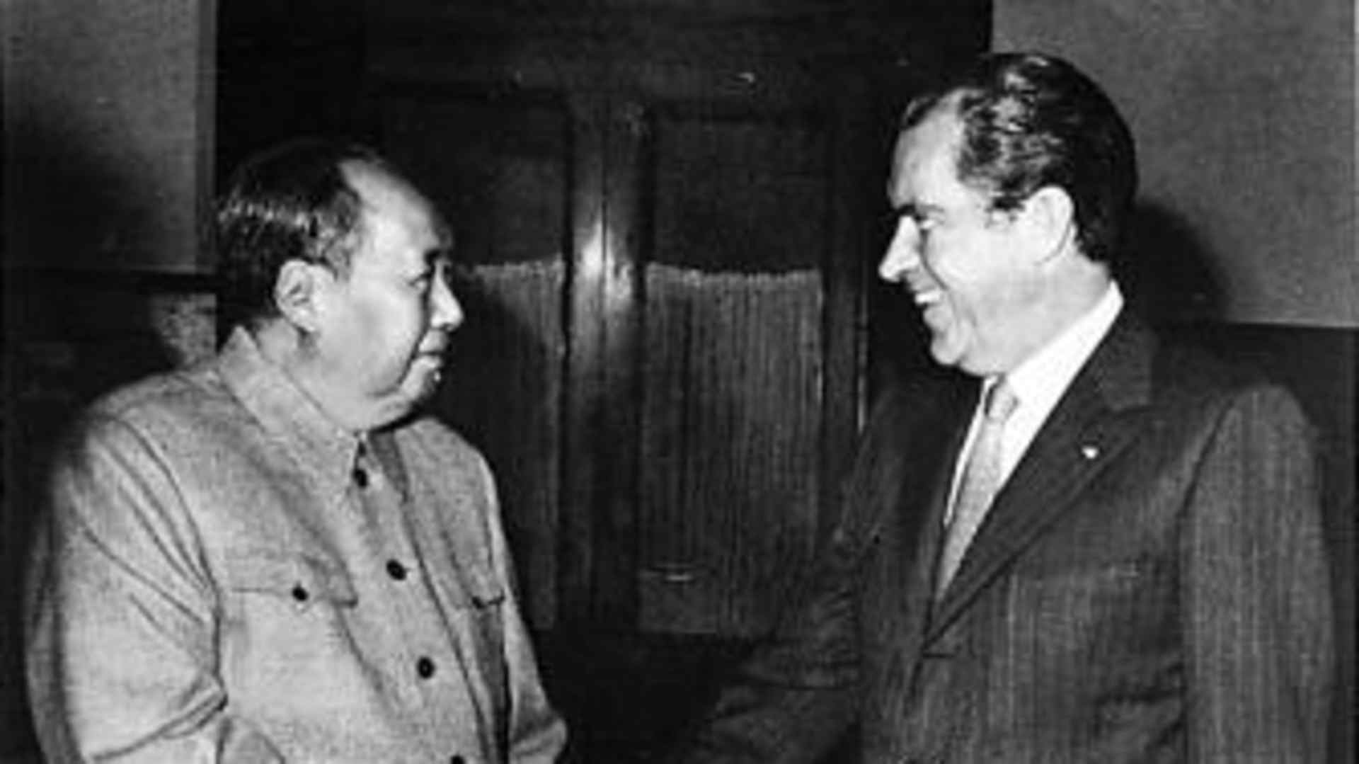 President Nixon meets with China's Communist Party Leader, Mao Tse-Tung. (Credit: Public Domain)
