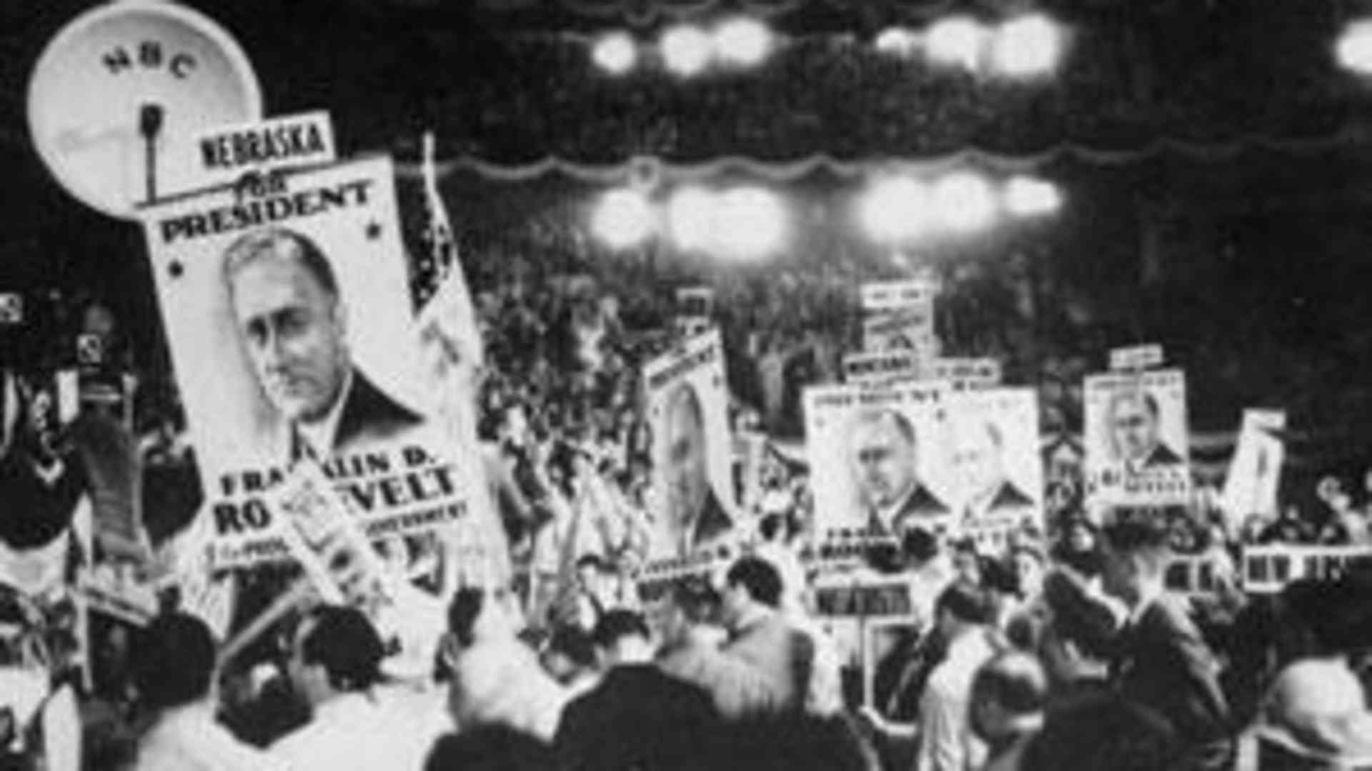 Supporters of Franklin Delano Roosevelt attend the 1932 Democratic National Convention in New York City. (Credit: Imagno/Getty Images)