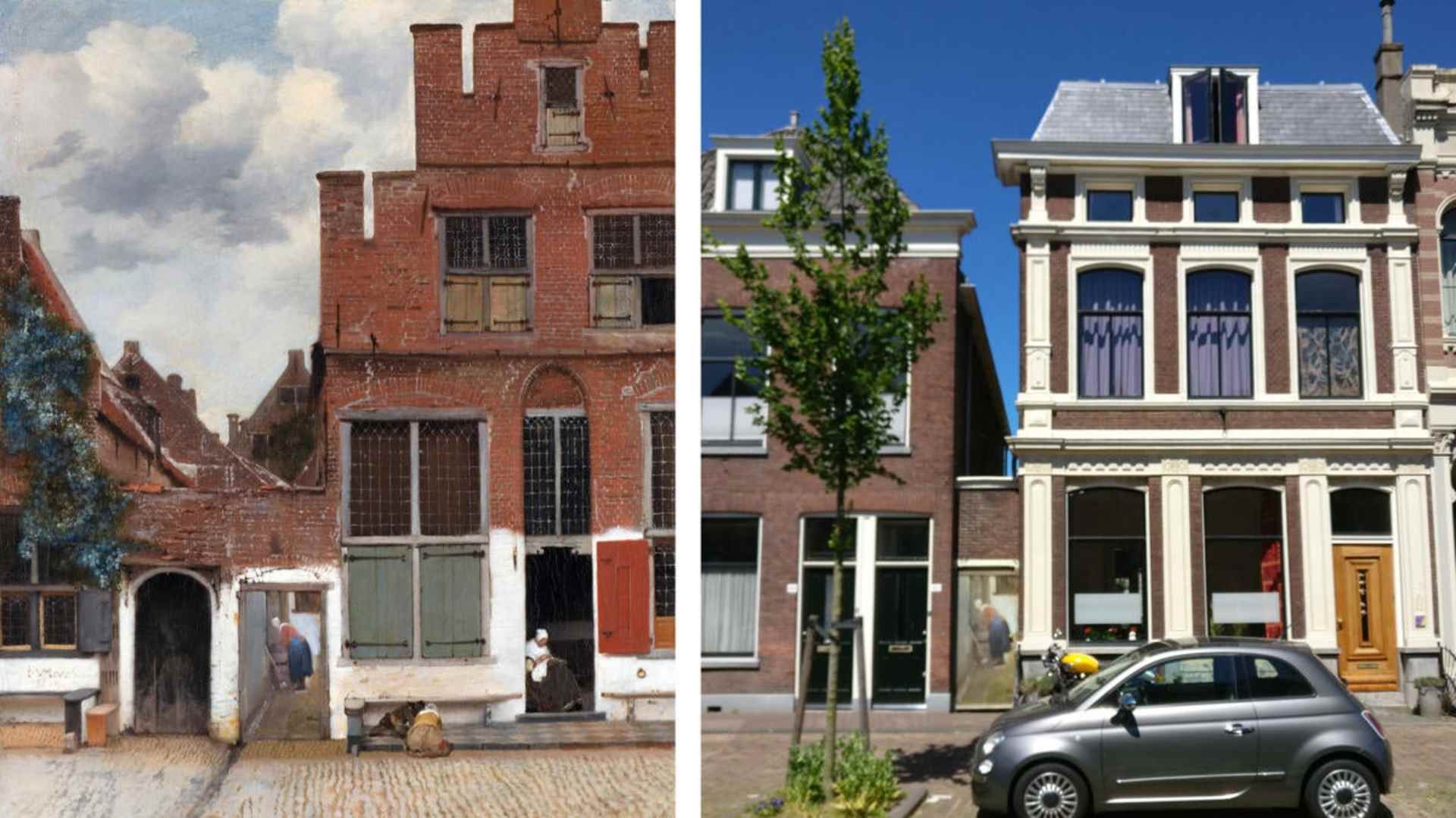 The Little Street, by Johannes Vermeer, alongside the present day location. (Credit: VCG Wilson/Corbis/Getty Images & 1Veertje/Wikimedia Commons/CC BY-SA 3.0)