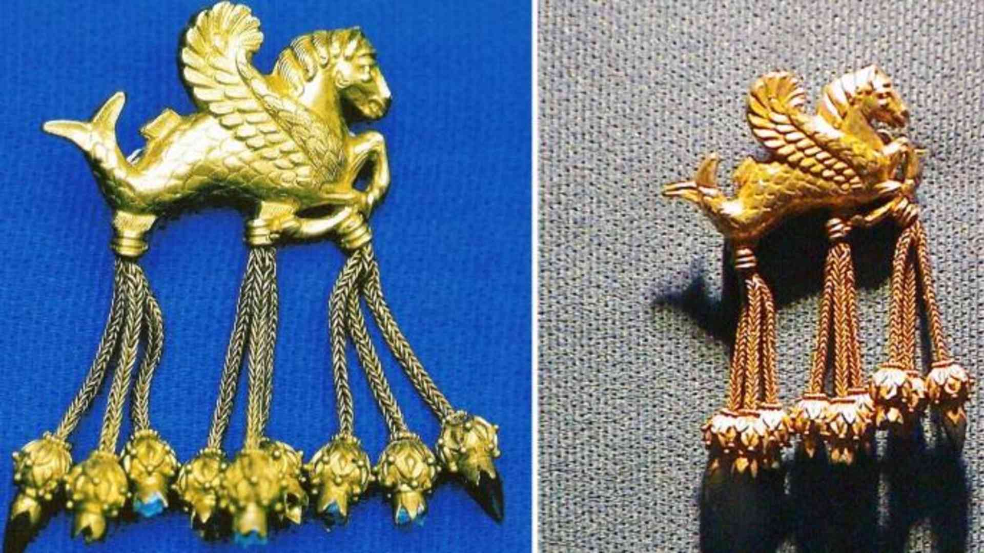 The original (L) and the fake (R) brooch from the so-called Lydian Hoard. (Credit: AFP/Getty Images)