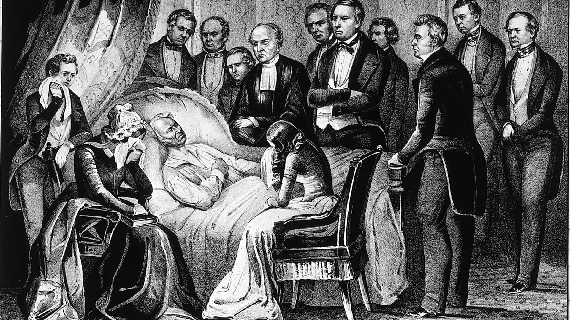 President Zachary Taylor (1784-1850) dies at home, surrounded by his wife and son and his colleagues and friends.