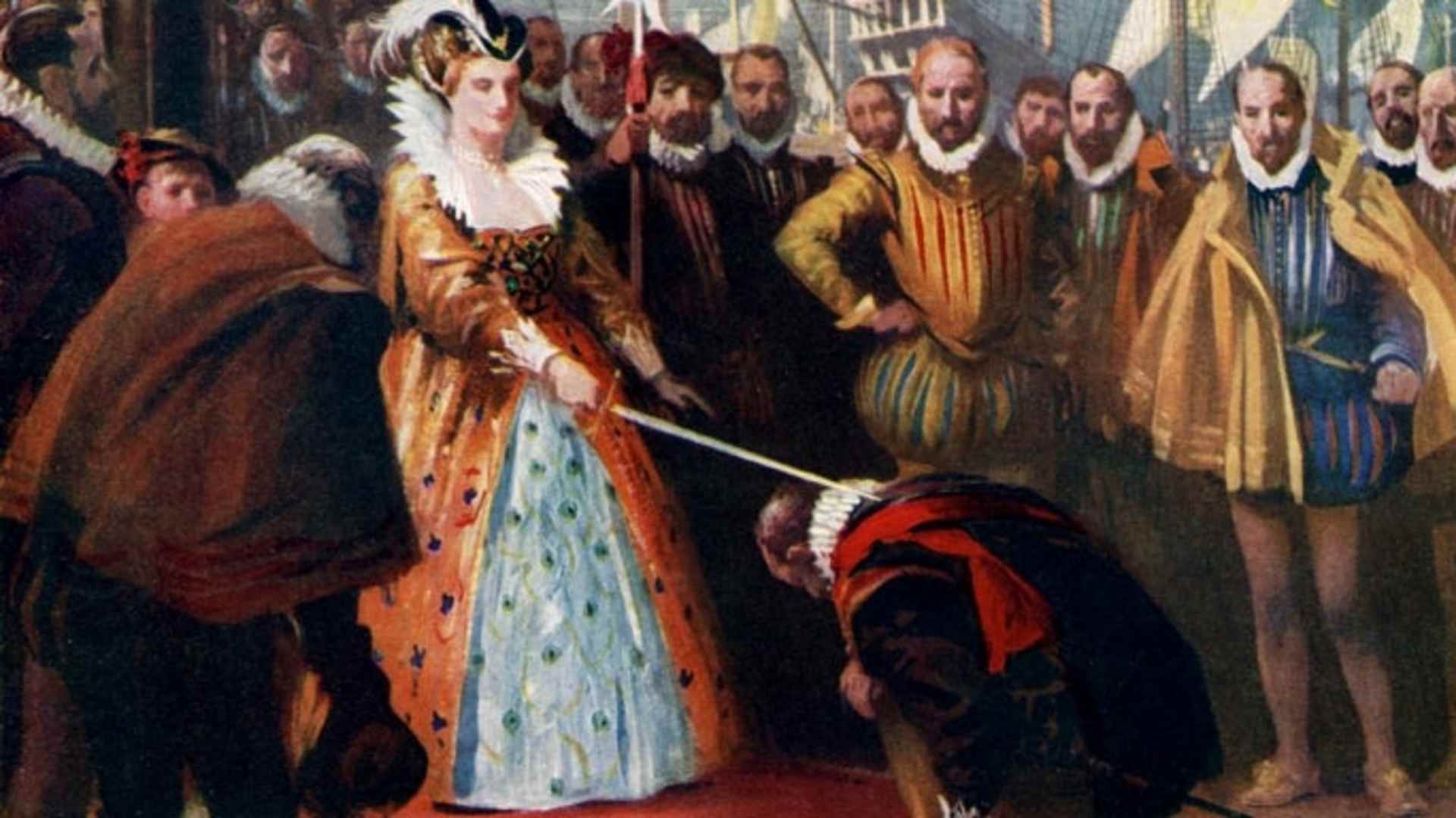 Queen Elizabeth Knighting Sir Francis Drake.