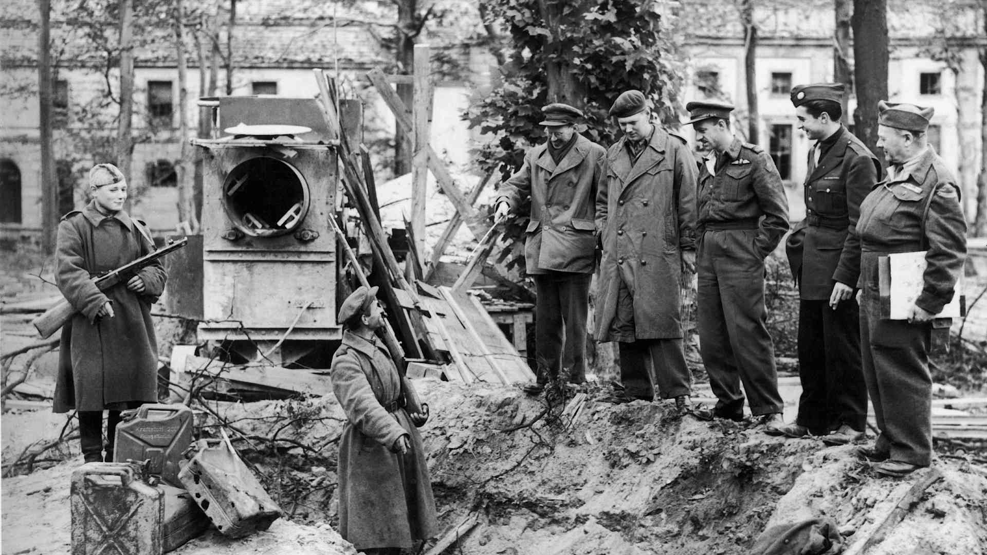 Soviet Soldiers In The Ruins Of Hitler'S Bunker