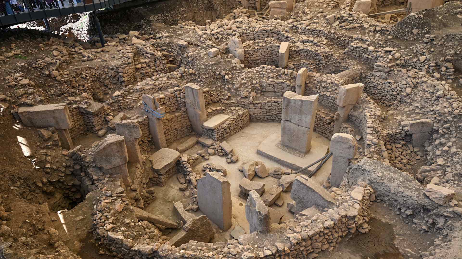 Stone pillars at Göbekli Tepe archaeological site in Şanlıurfa, Turkey. 