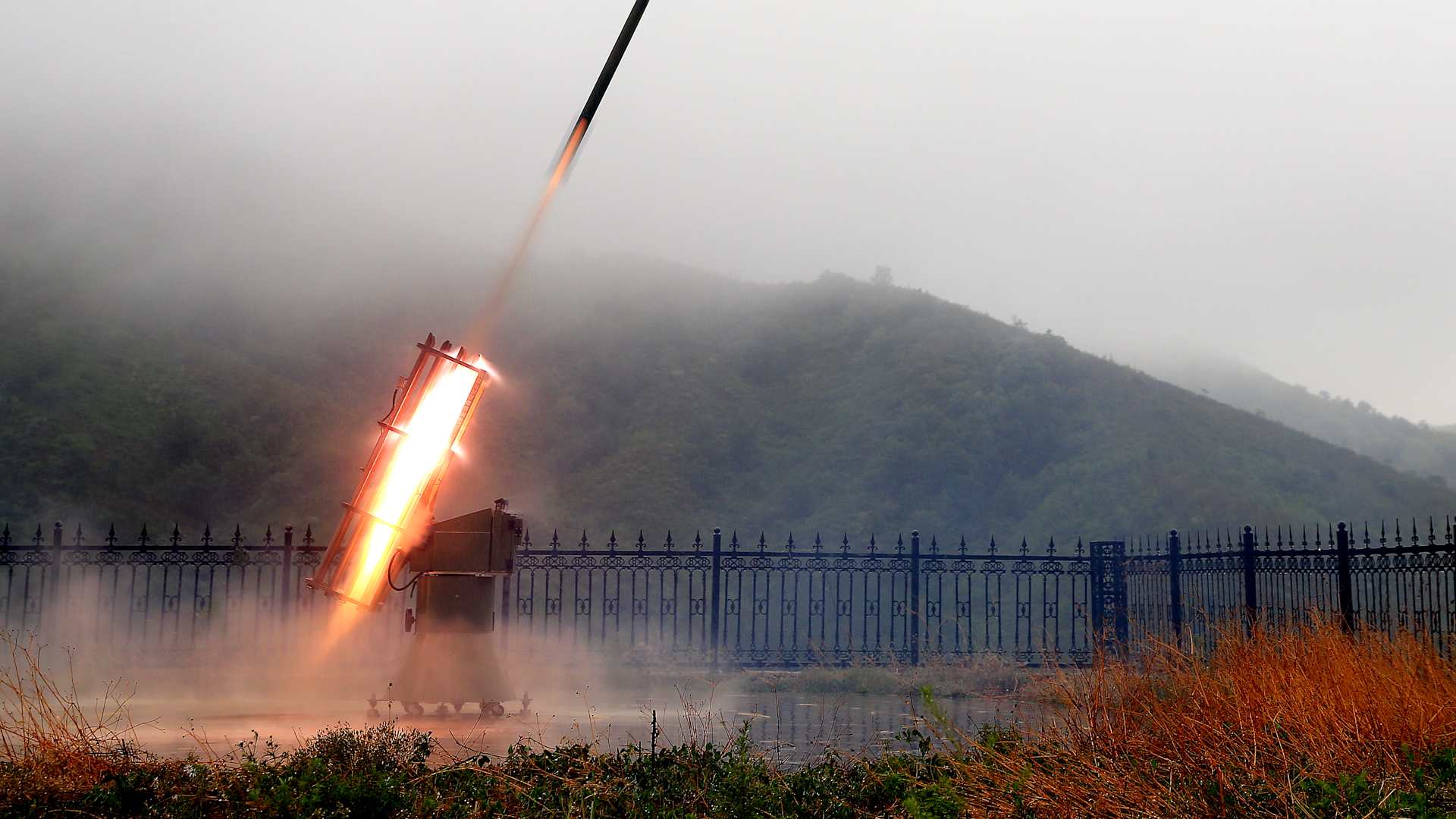 Cloud seeding rocket launched to induce rain on May 15, 2021, in Shijiazhuang, Hebei Province, China.