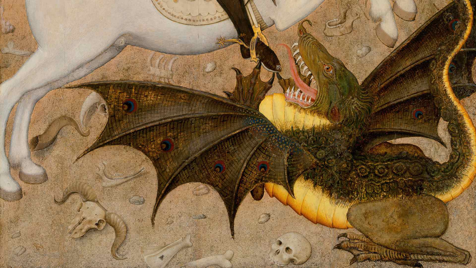 Detail from a painting of Saint George slaying the dragon, 1434-35 by artist Bernat Martorell.