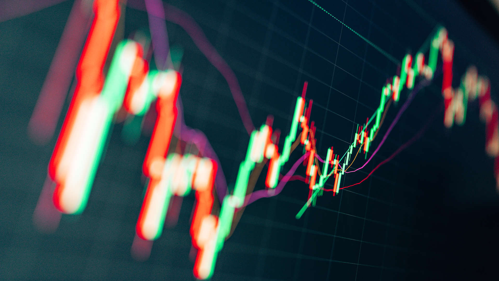 A graphic depicting a fluctuating, crashing stock market.
