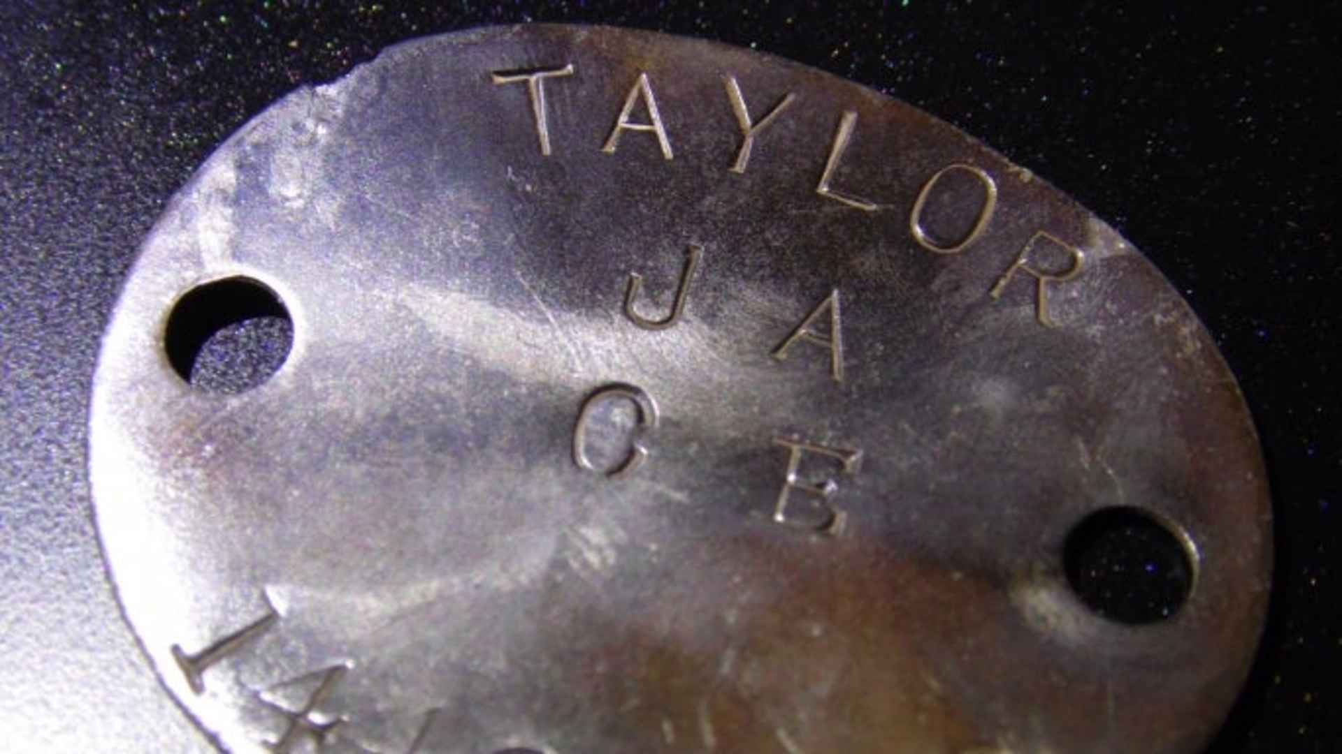 Dog tag belonging to WWII-era soldier J.A. Taylor
