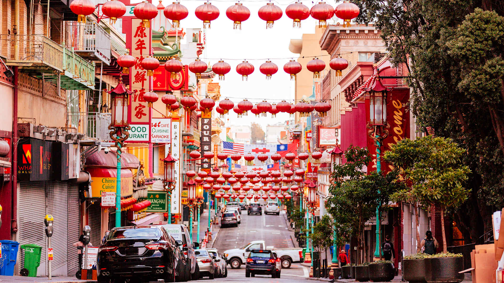 Chinatown street decorated with traditional Chinese lanterns, San Francisco, USA