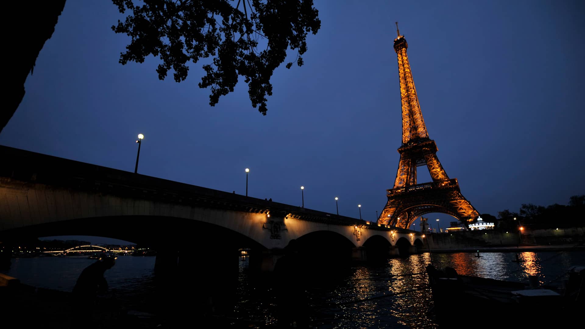 The Eiffel Tower in Paris, France at night.