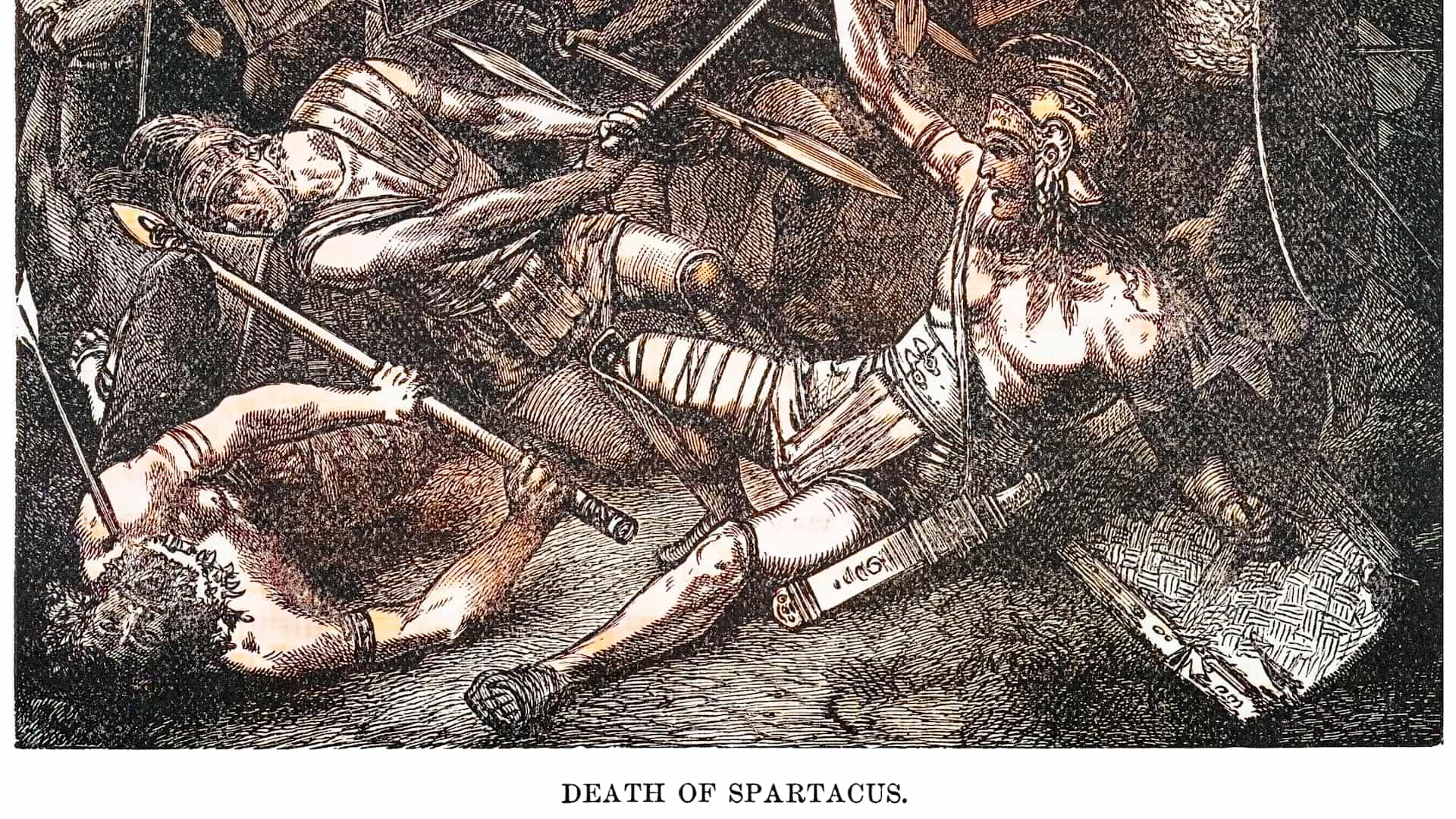 Old engraved illustration of death of gladiator Spartacus