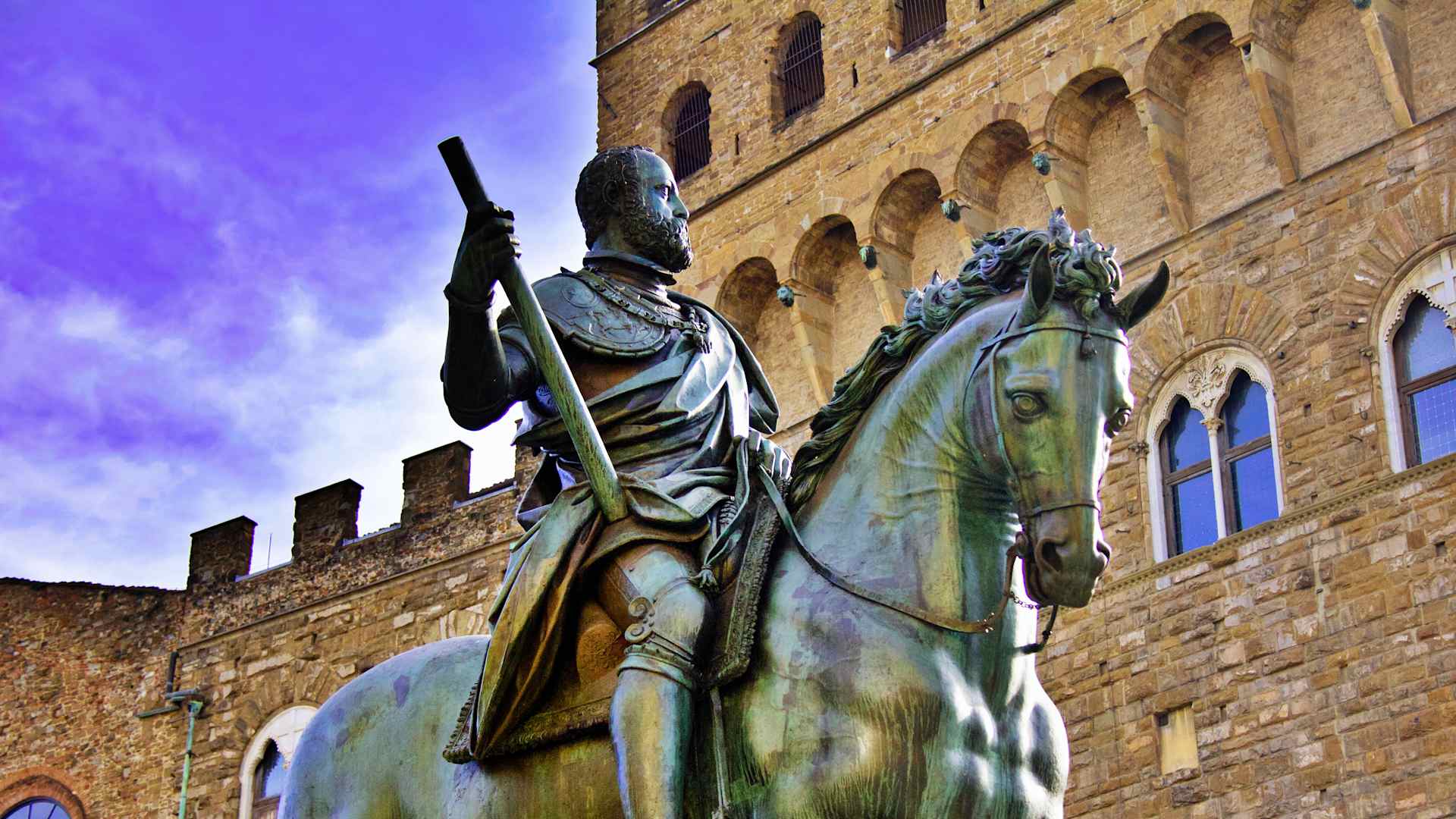 January 20th 2024, Florence, Italy, The statue of Cosimo de Medici on horseback, Piazza della Signoria, Florence, Tuscany, Italy