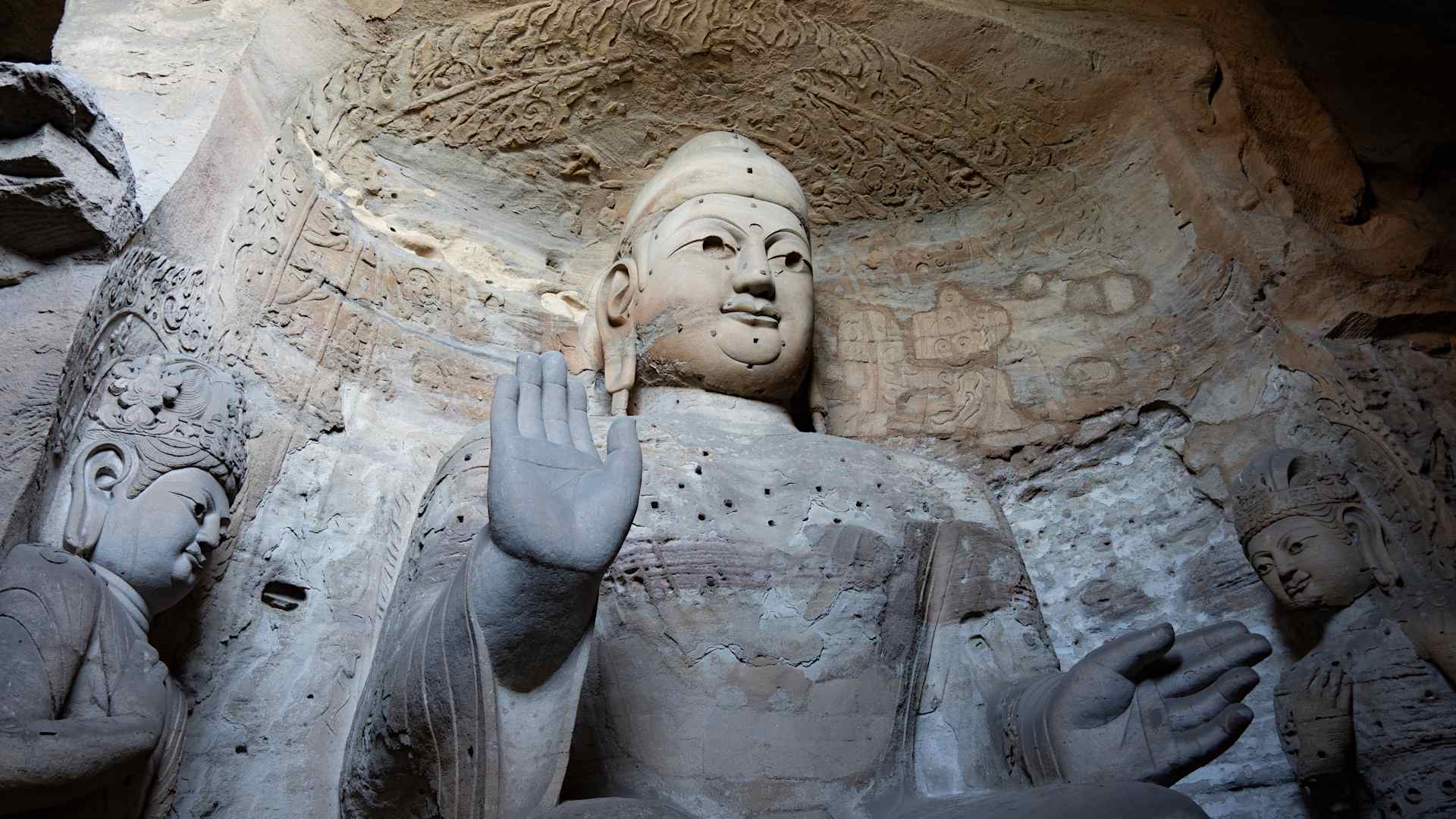 Shanxi Datong Yungang Grottoes giant Buddha statue, China's ancient architectural tourist attractions, purely man-made by the ancient people to bring a huge culture shock