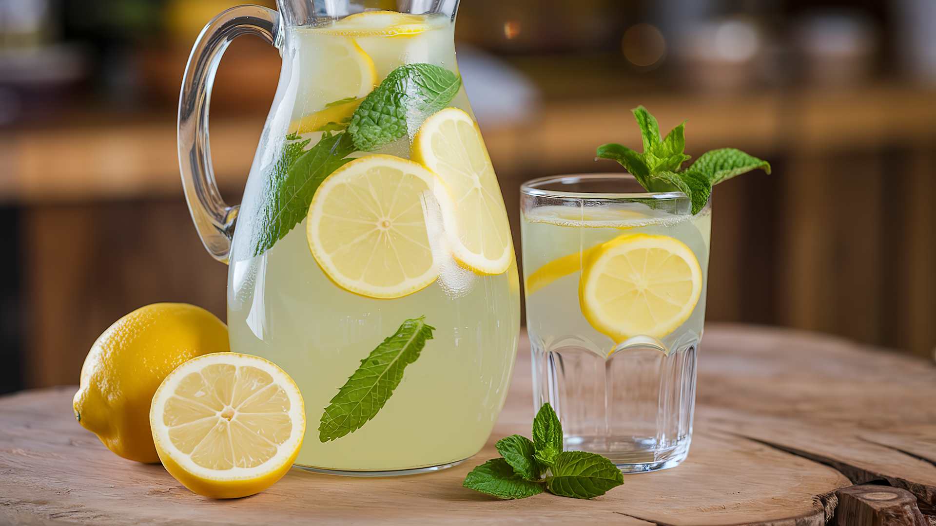 A glass carafe filled with refreshing lemonade