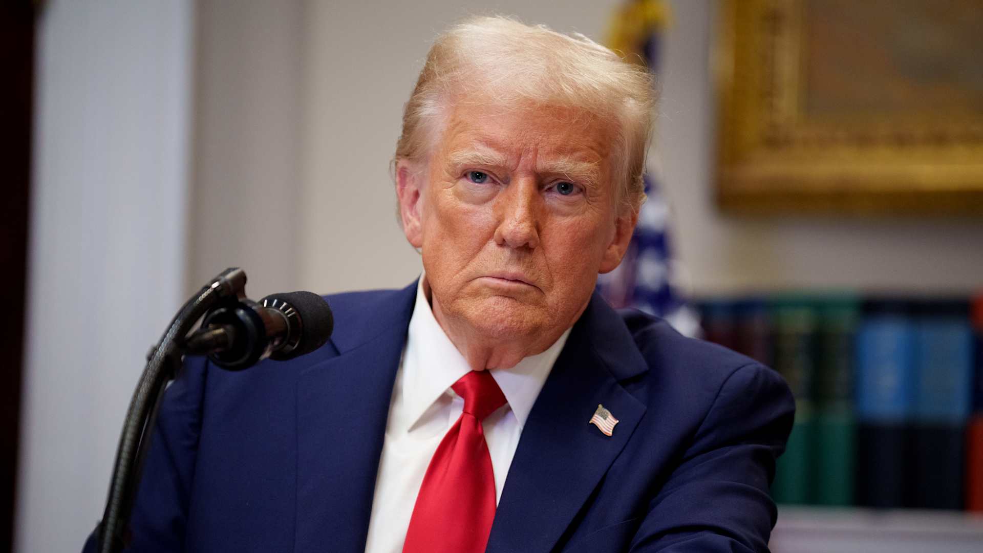 President Donald Trump takes a question from a reporter during a news conference in the Roosevelt Room of the White House on January 21, 2025 in Washington, DC.