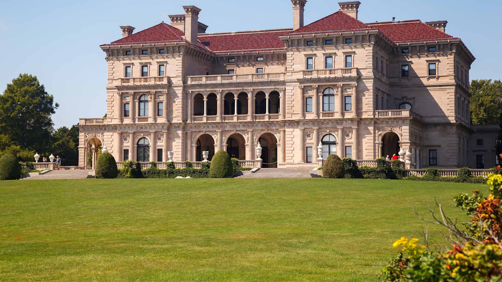 Vanderbillt The Breakers mansion ornate facade in Newport, Rhode Island, USA