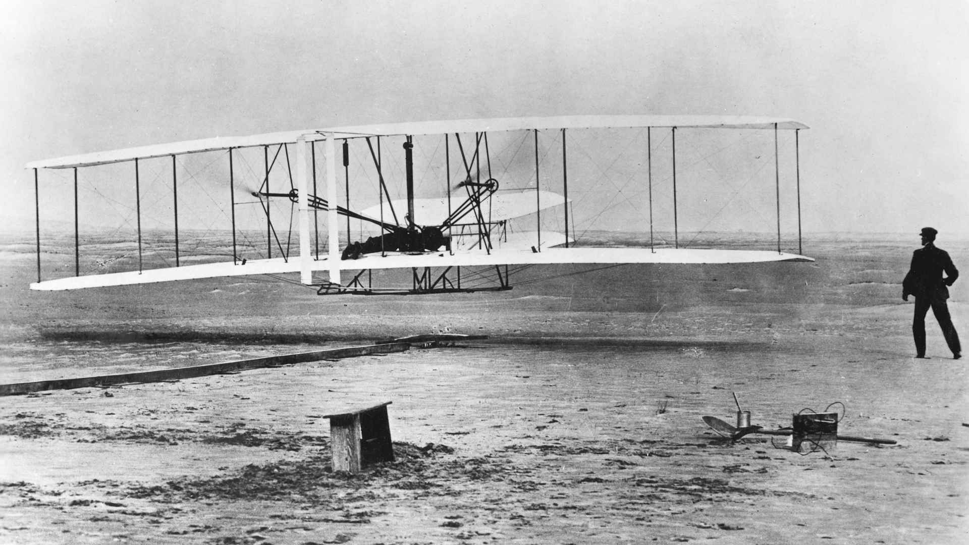 Wilbur and Orville Wright and the first powered flight, North Carolina, December 17 1903.