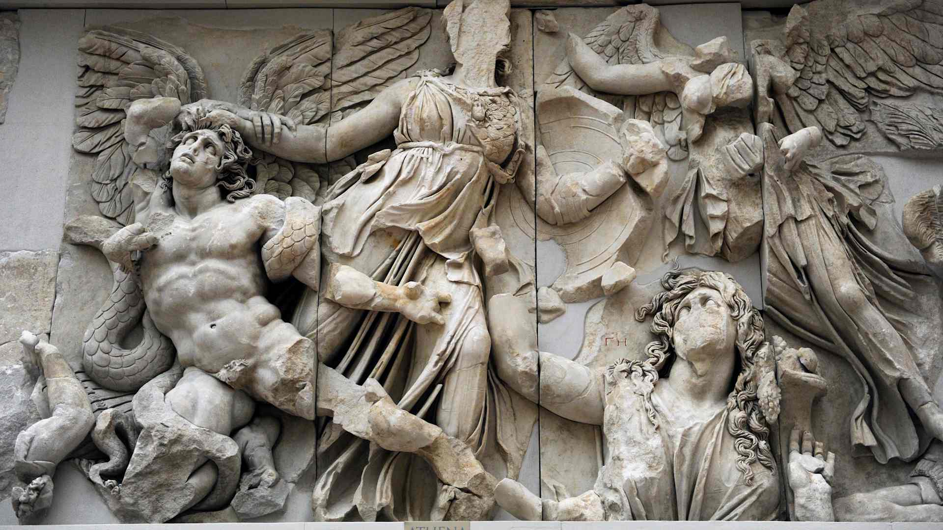 Pergamon Altar. Athena against the giant Alcyoneus.
