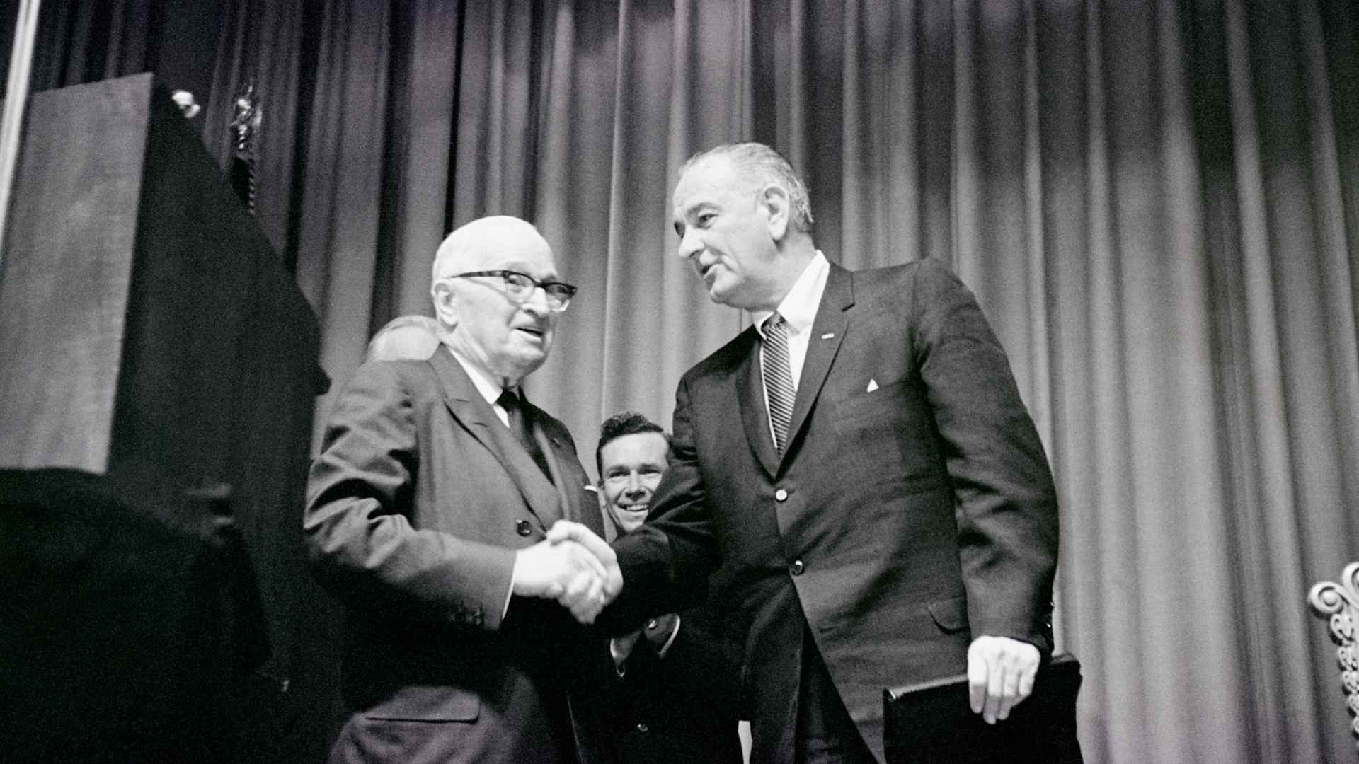 H. Truman & L. Johnson Shaking Hands