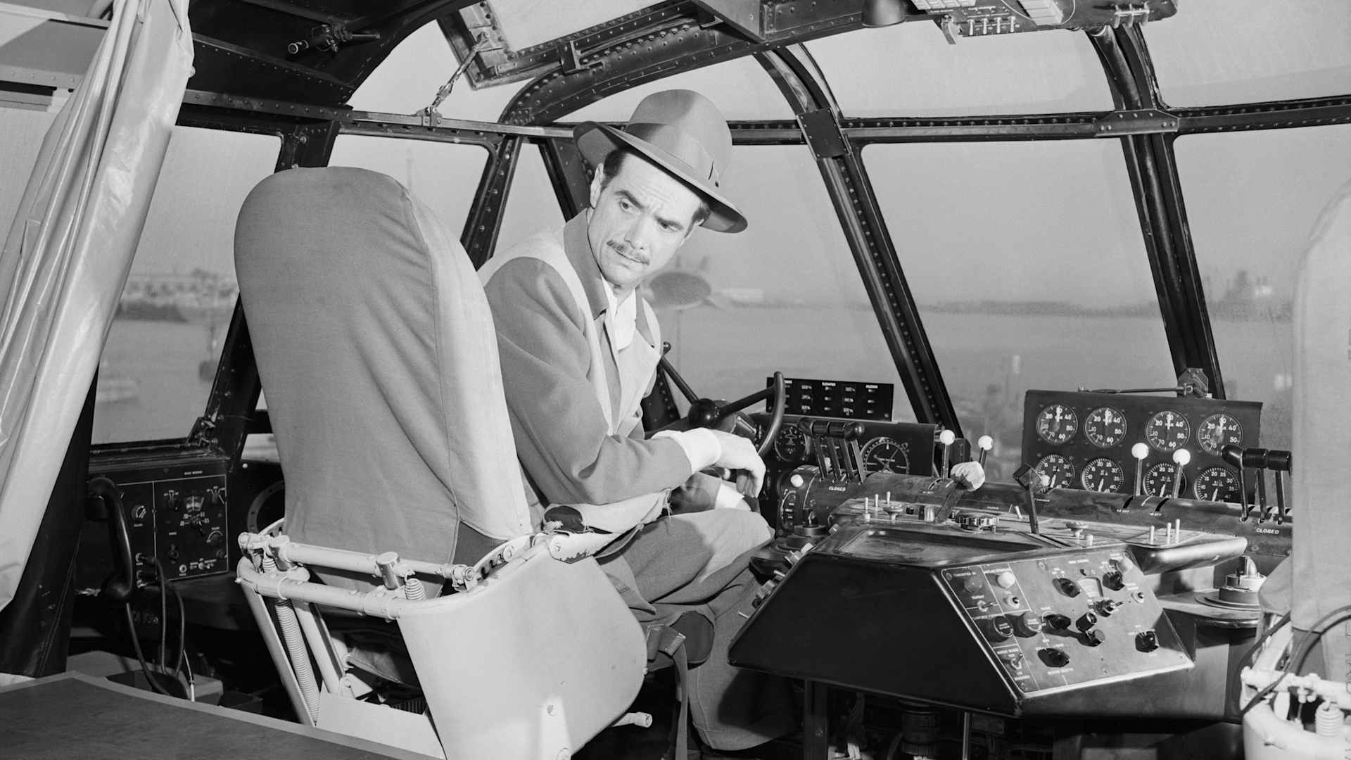Howard Hughes in Cockpit of Spruce Goose