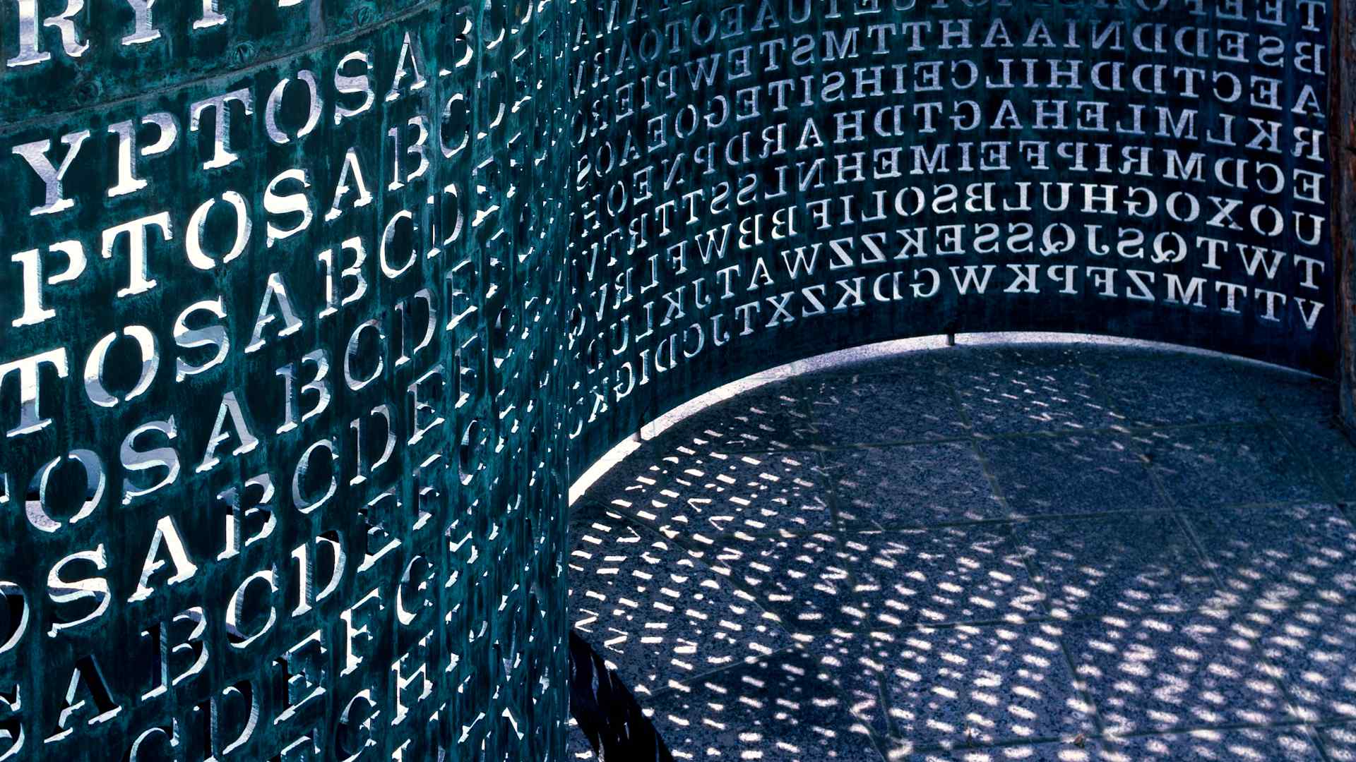 Art made of code named Kryptos sits on the grounds of the C.I.A. Headquarters in Virginia