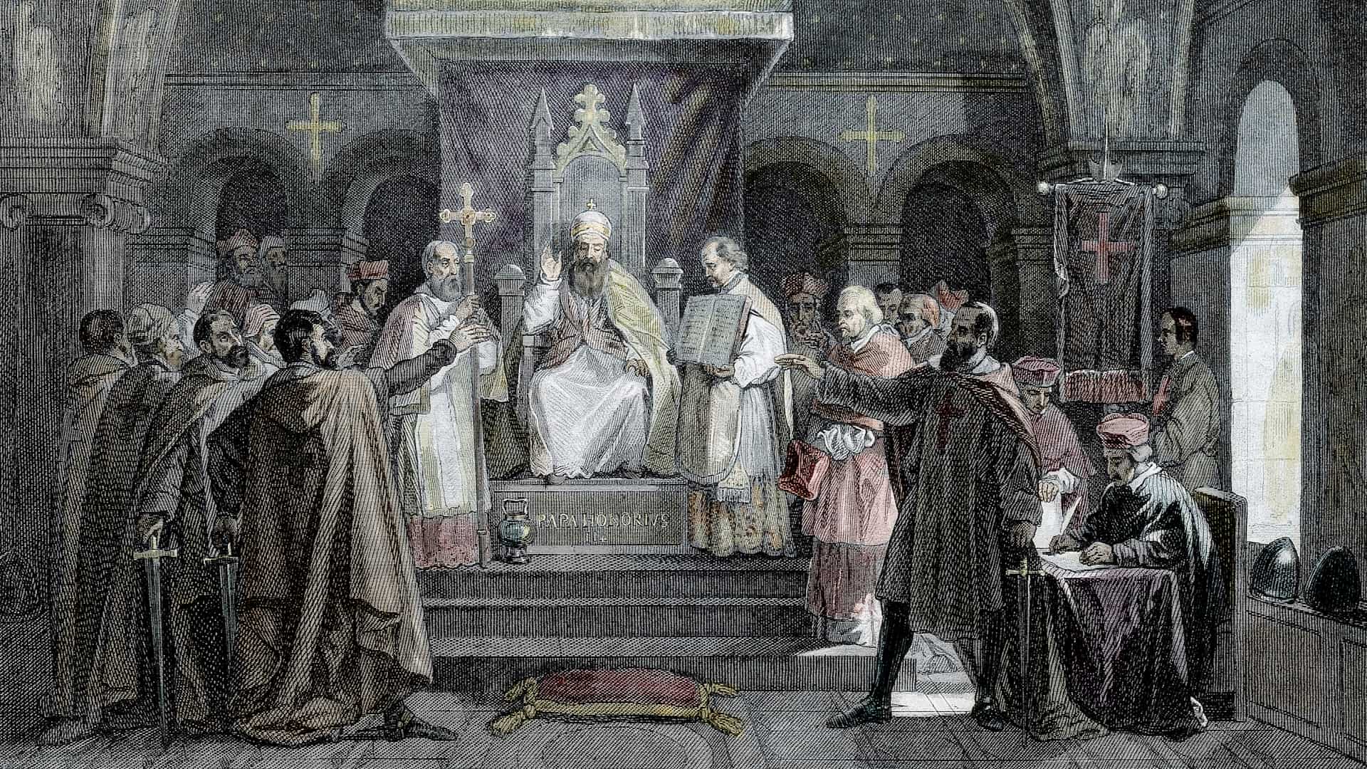 Pope Honorius II granting official recognition to the Templar Knights in 1129