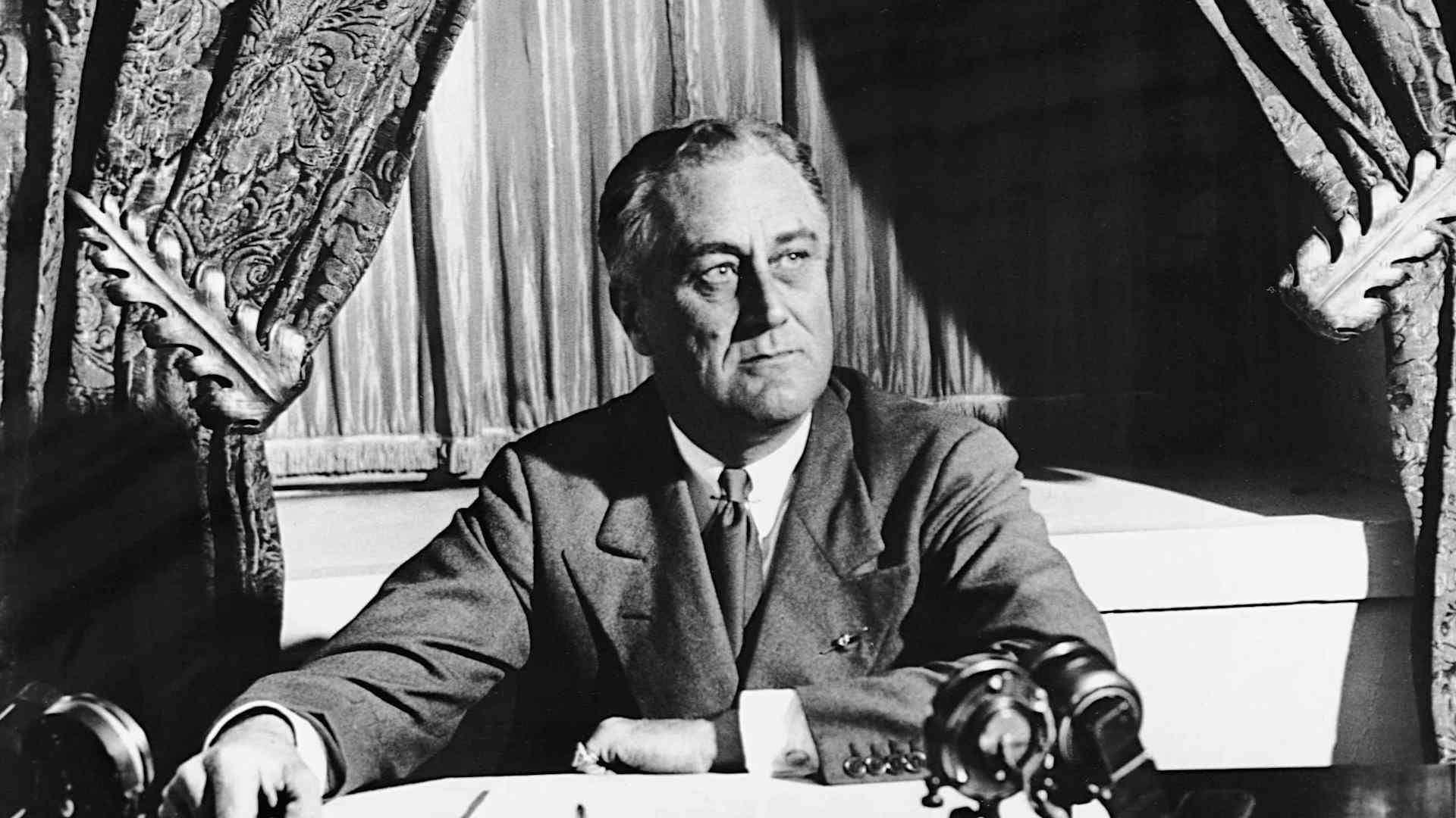 Franklin Roosevelt About to Deliver His First Fireside Chat