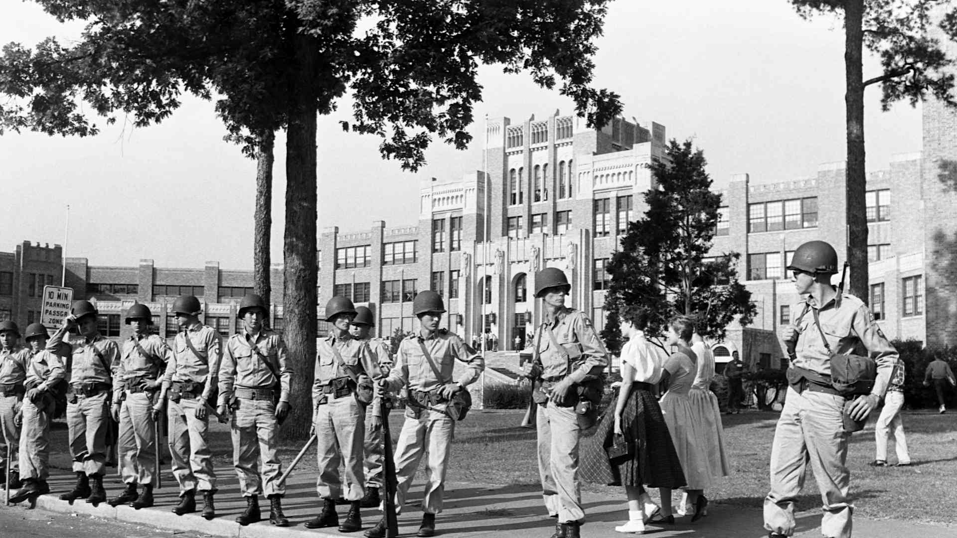 Troops Enforcing Desegregation in Little Rock