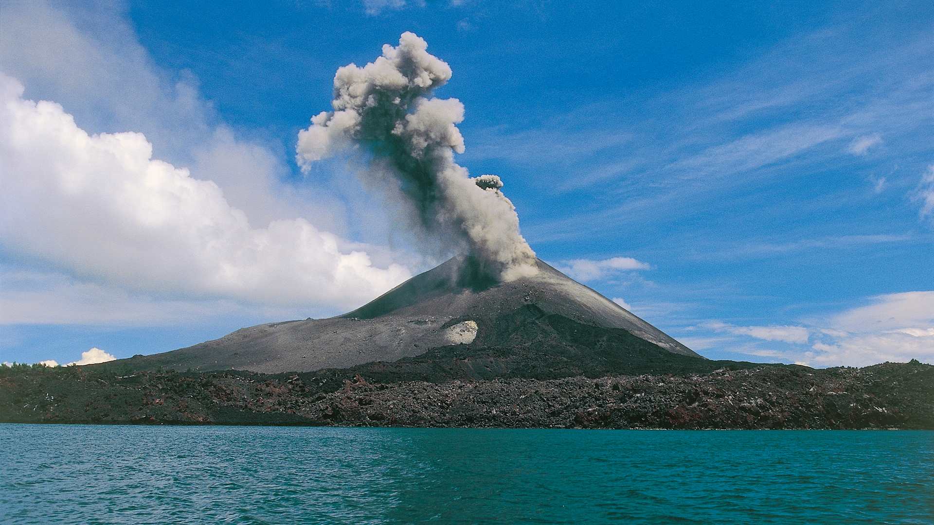 Smoke emitting from a volcano, Krakatoa, Java Island, Indonesia